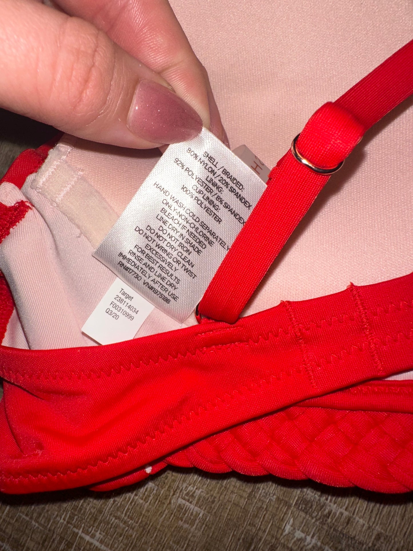 NWT Shade & Shore (32B) Brand New Red Bikini Top with Low V-Neck & Braid Trim