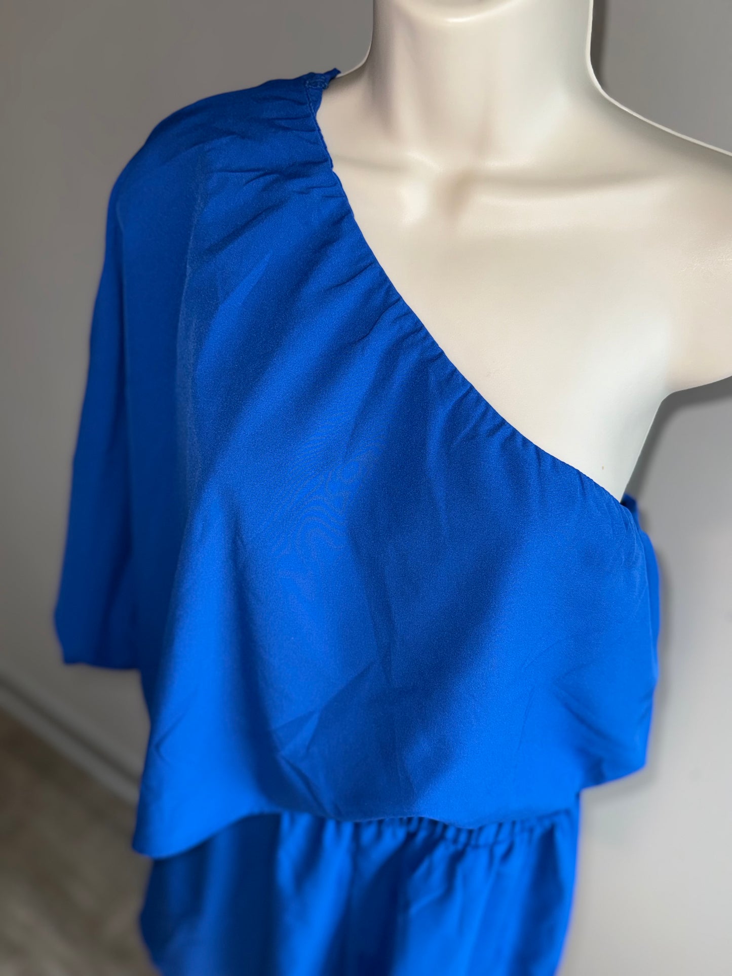 (Medium) Dark Blue One Sleeve Shoulder Romper