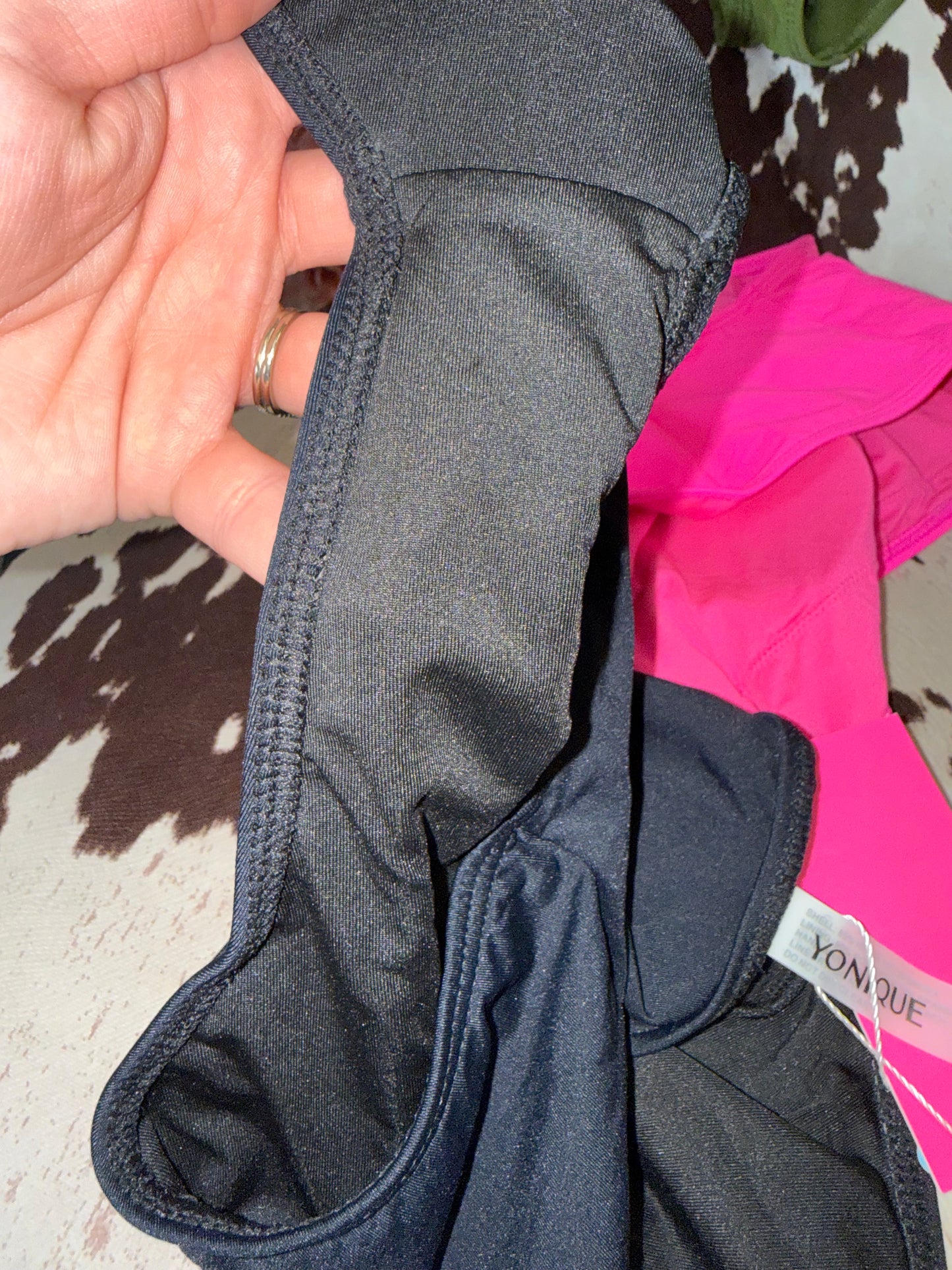 NWT Yonique (Medium) Brand New Black & Hot Pink One Piece Swimsuit w/ Cutout