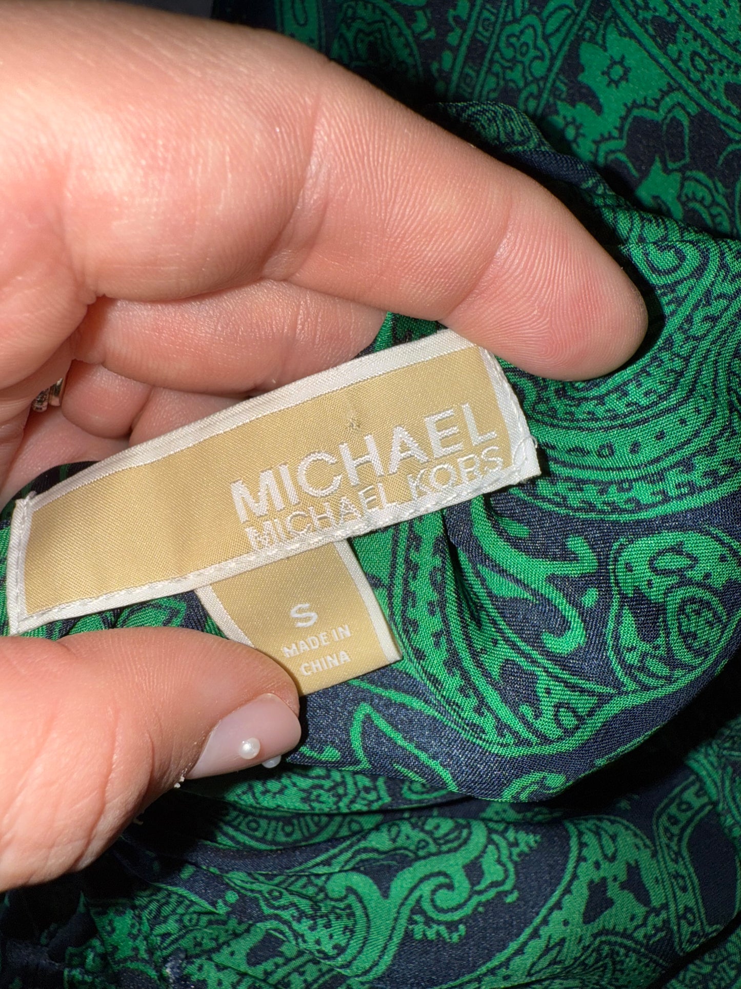 Michael Kors (Small) Black and Green Paisley Pattern Blouse