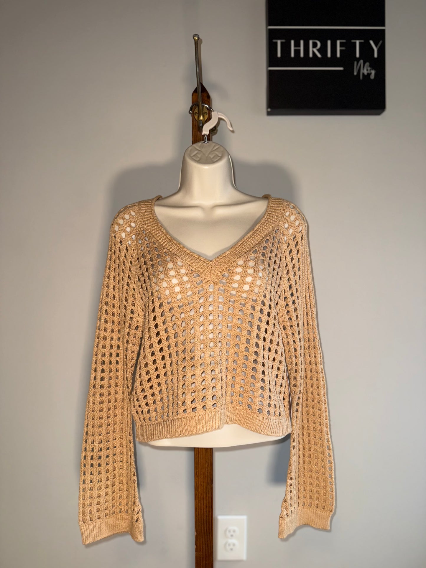 NWT Wild Fable (Large) Brand New Tan Crochet Cropped Sweater