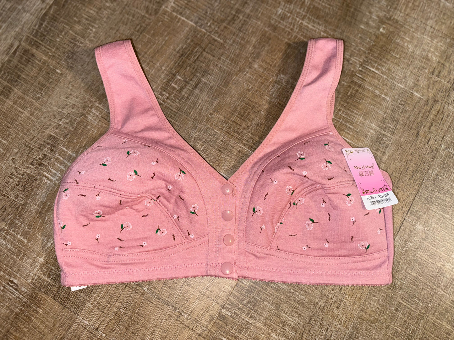 NWT Muji Ting (38/85) Brand New Pink Floral Buttoned Bra