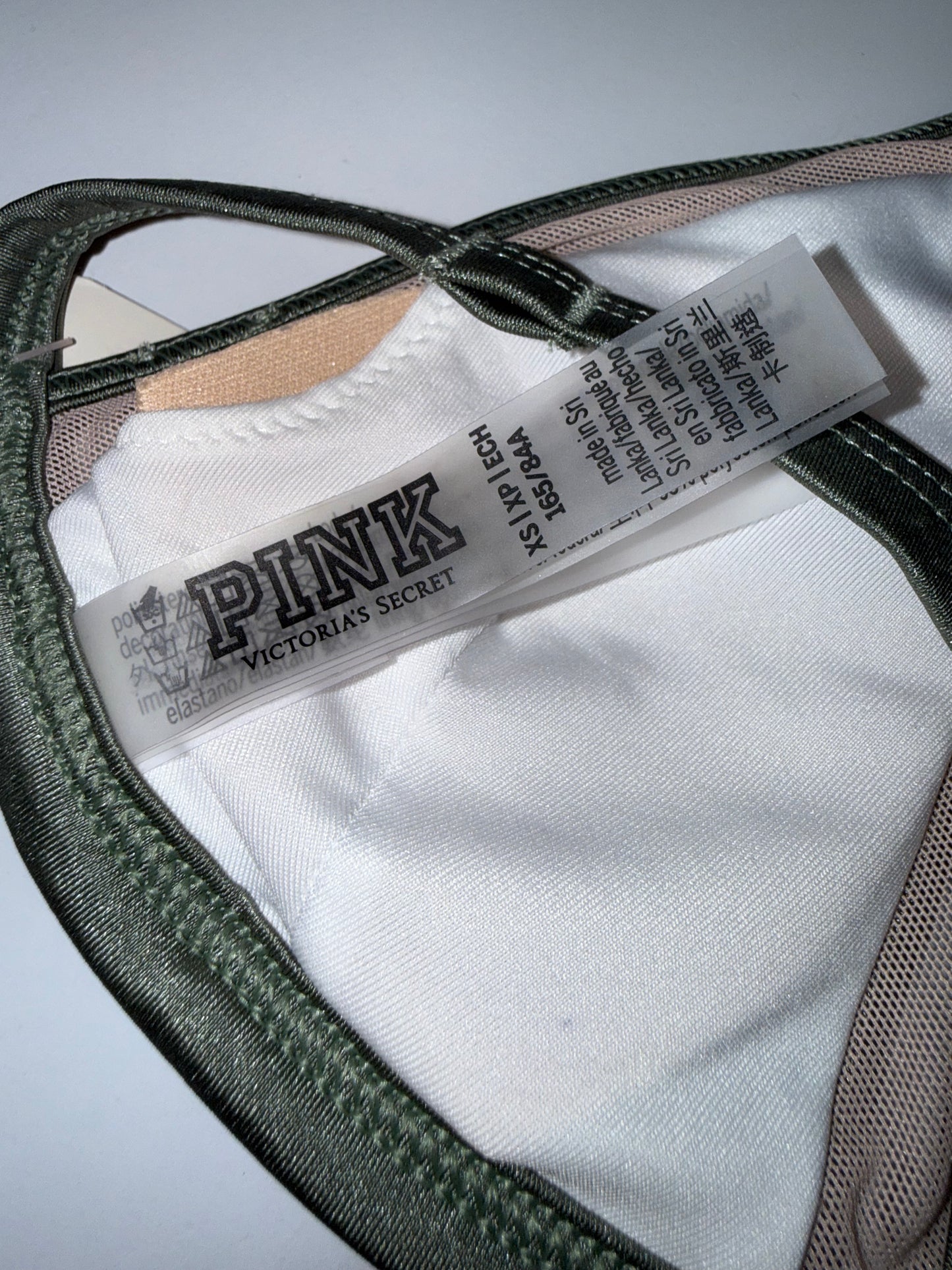 NWT PINK Victoria’s Secret (XS) Brand New Green/Nude SwimSuit Bikini Top