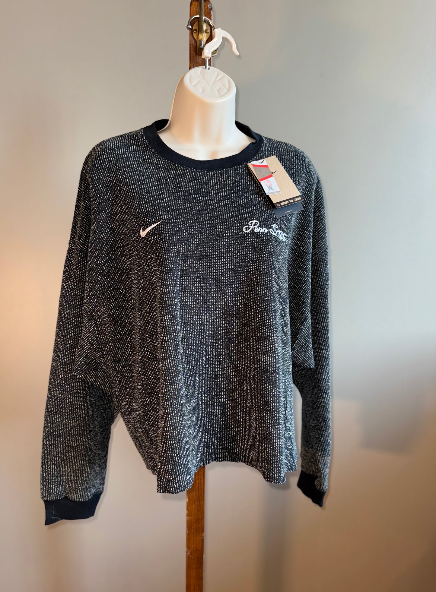 NWT Nike Yoga (Medium) Brand New Black/Grey Knit Cropped Crewneck Sweatshirt