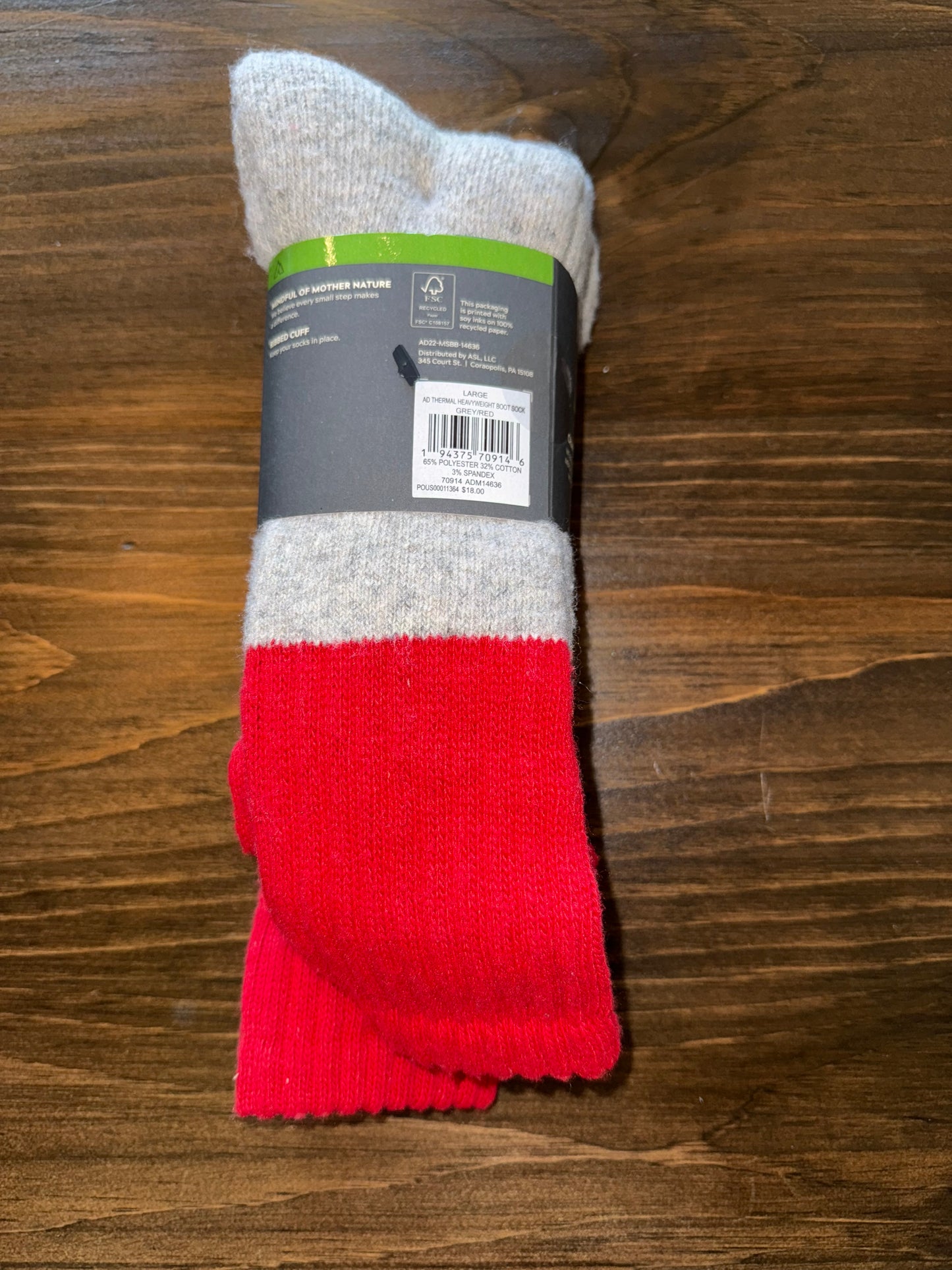 NWT Alpine (Large) Brand New Red//Grey 2 Pack Thermal Boot Socks