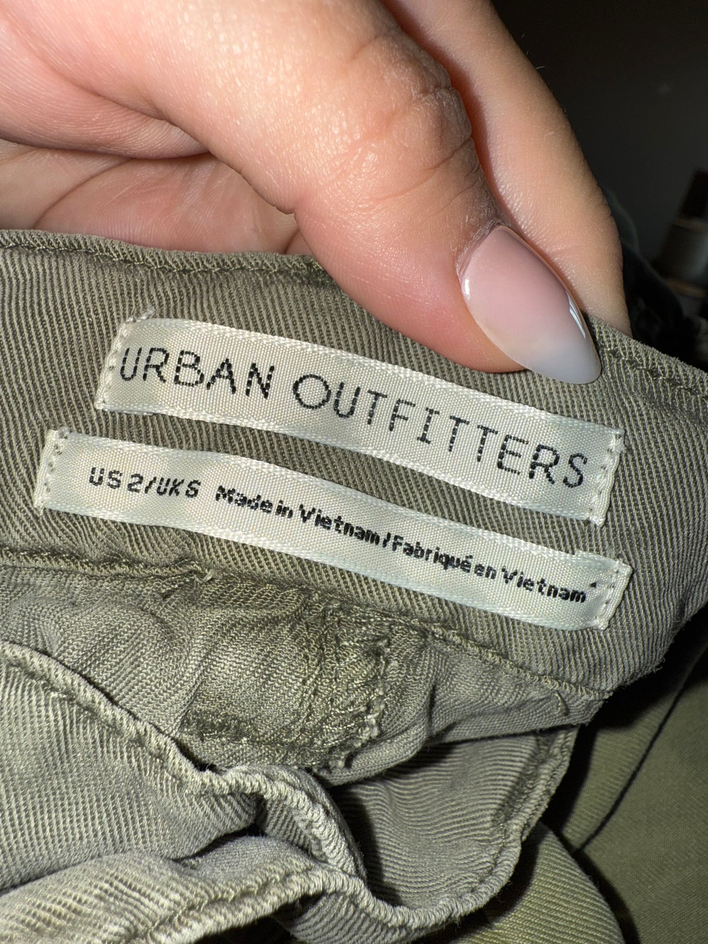 Urban Outfitters (2) Green Cargo Wide Leg Pants with Adjustable Button Ankle