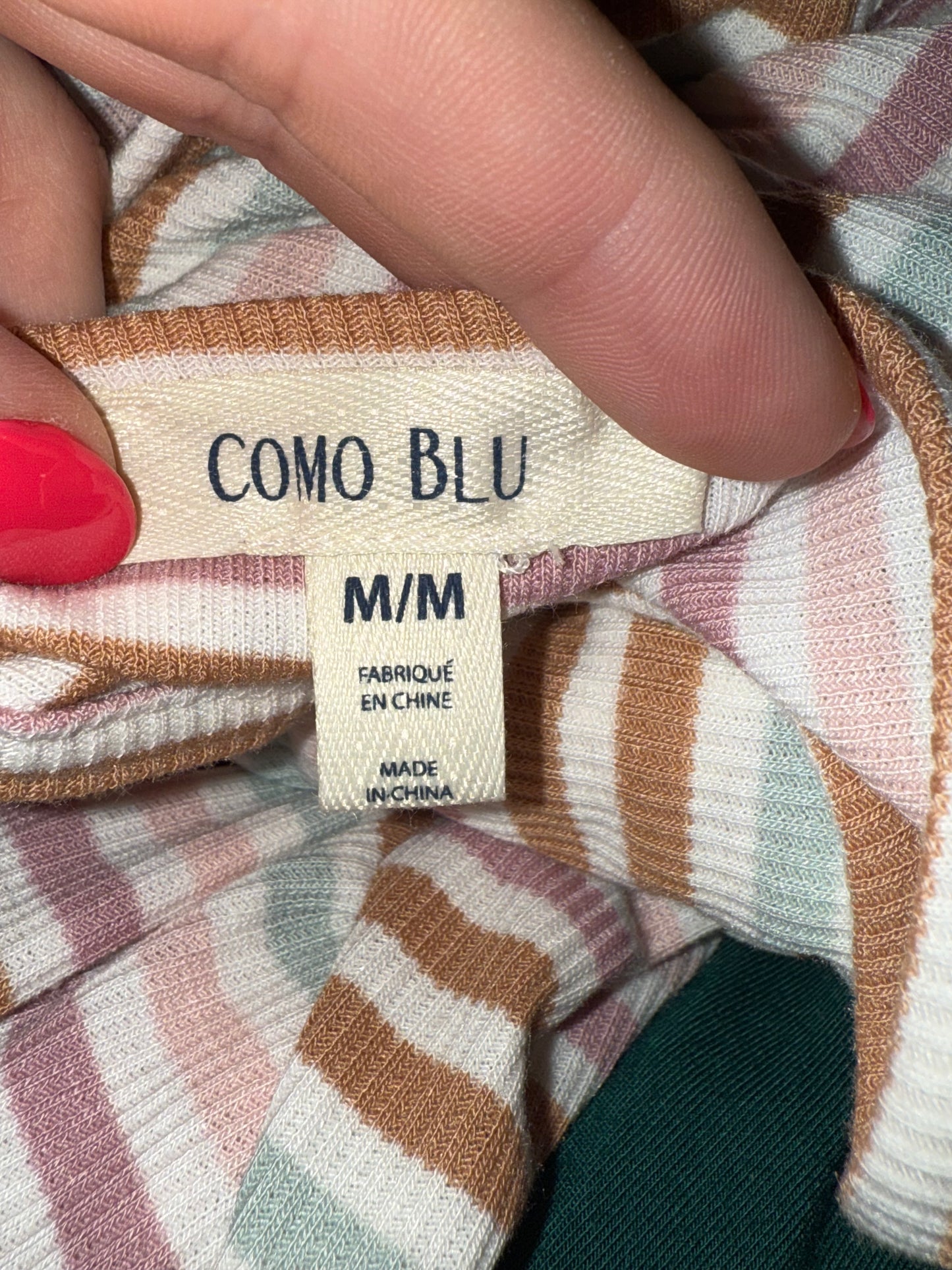 NWT Como Blue (Medium) Brand New Colorful Striped Ribbed Dress w Ruffled Sleeves