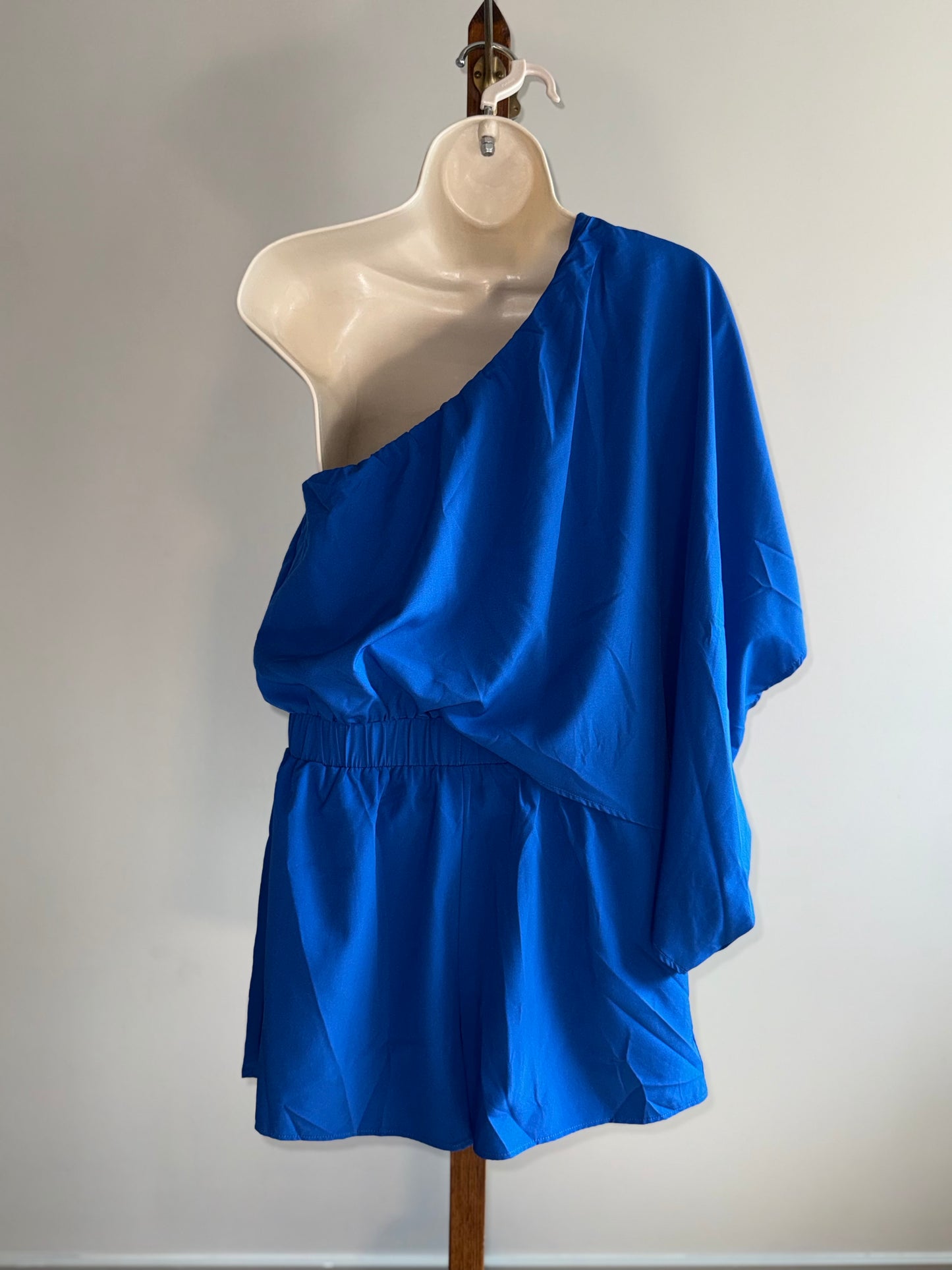 (Medium) Dark Blue One Sleeve Shoulder Romper