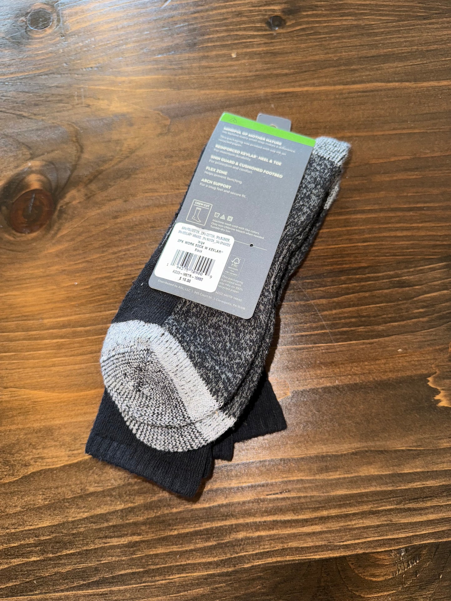 NWT Alpine (Large) Brand New Black//Grey 2 Pack Work Socks with Kevlar