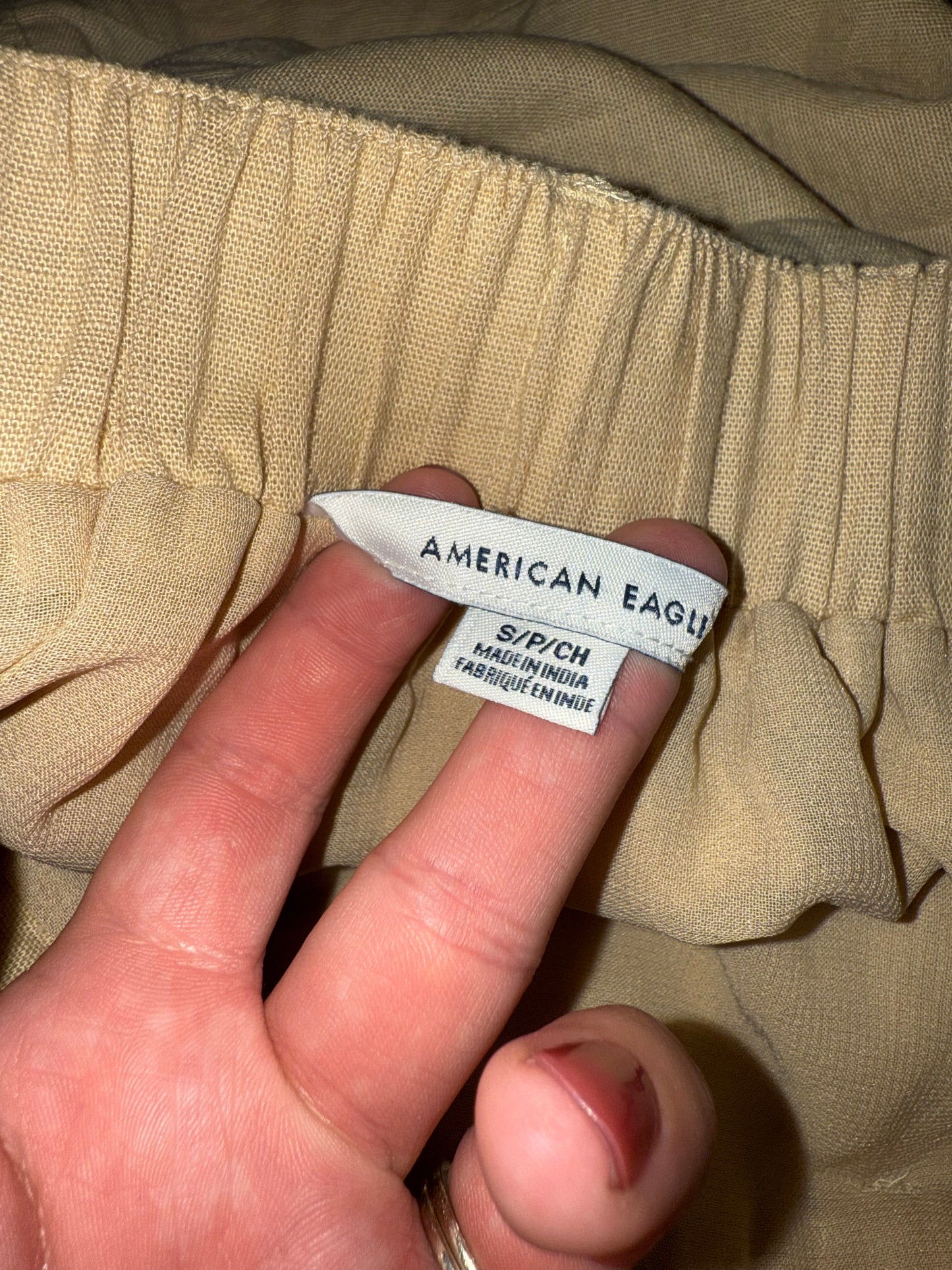 American Eagle (Small) Tan Linen Button Up Skirt
