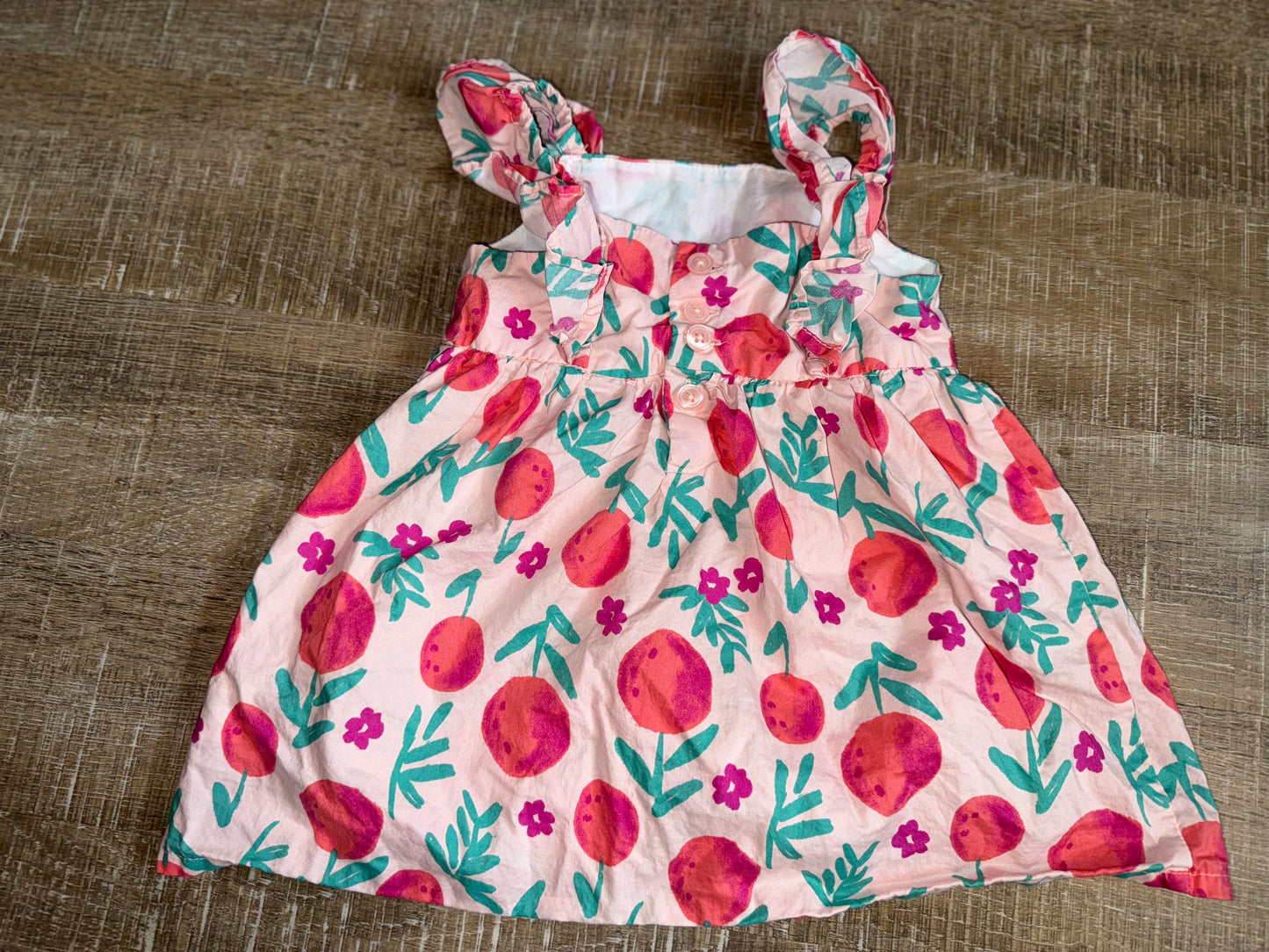 Carters (2T) Peach & Floral Pattern Dress with Buttoned Back