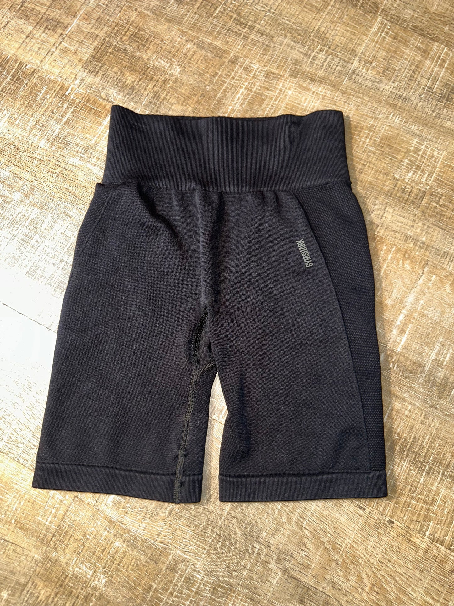 Gymshark (XS) Black Biker Shorts with Large Logo Back