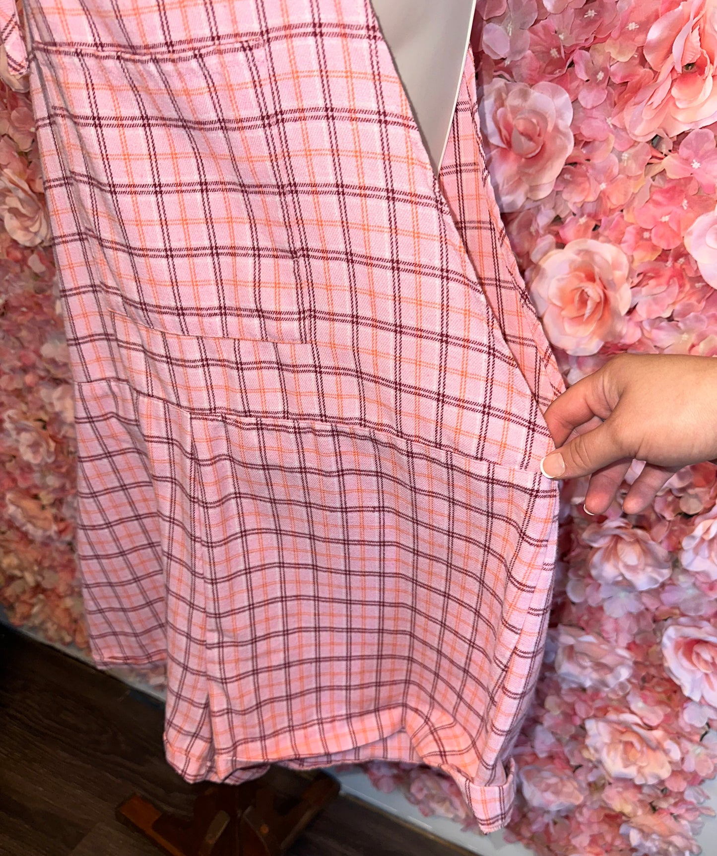 SHEIN (XL) Pink Plaid Overall Shorts
