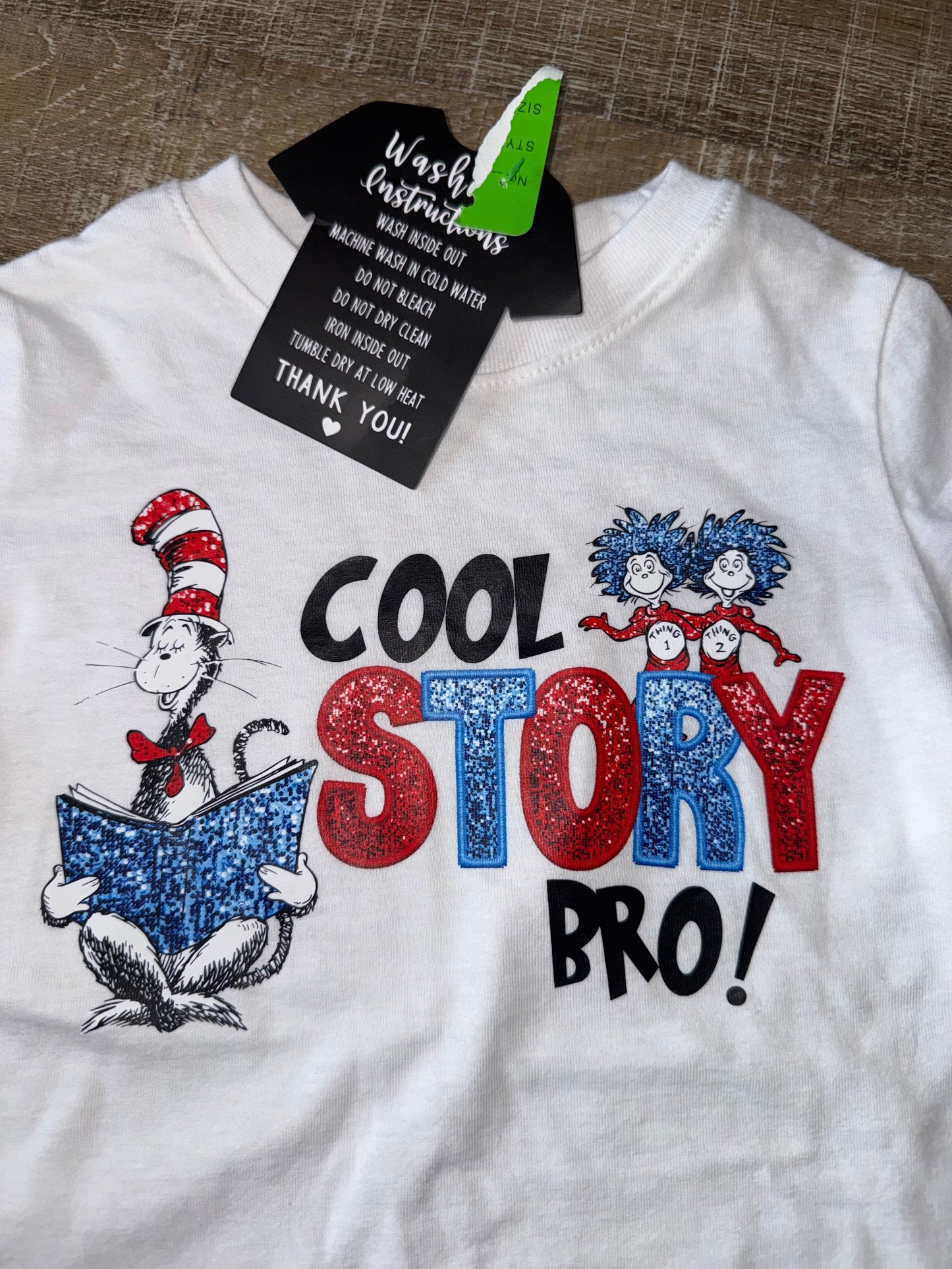 Rabit Skins L.A.T Apparel (3) Brand New Dr Seuss 'Cool Story Bro' Glitter Tee