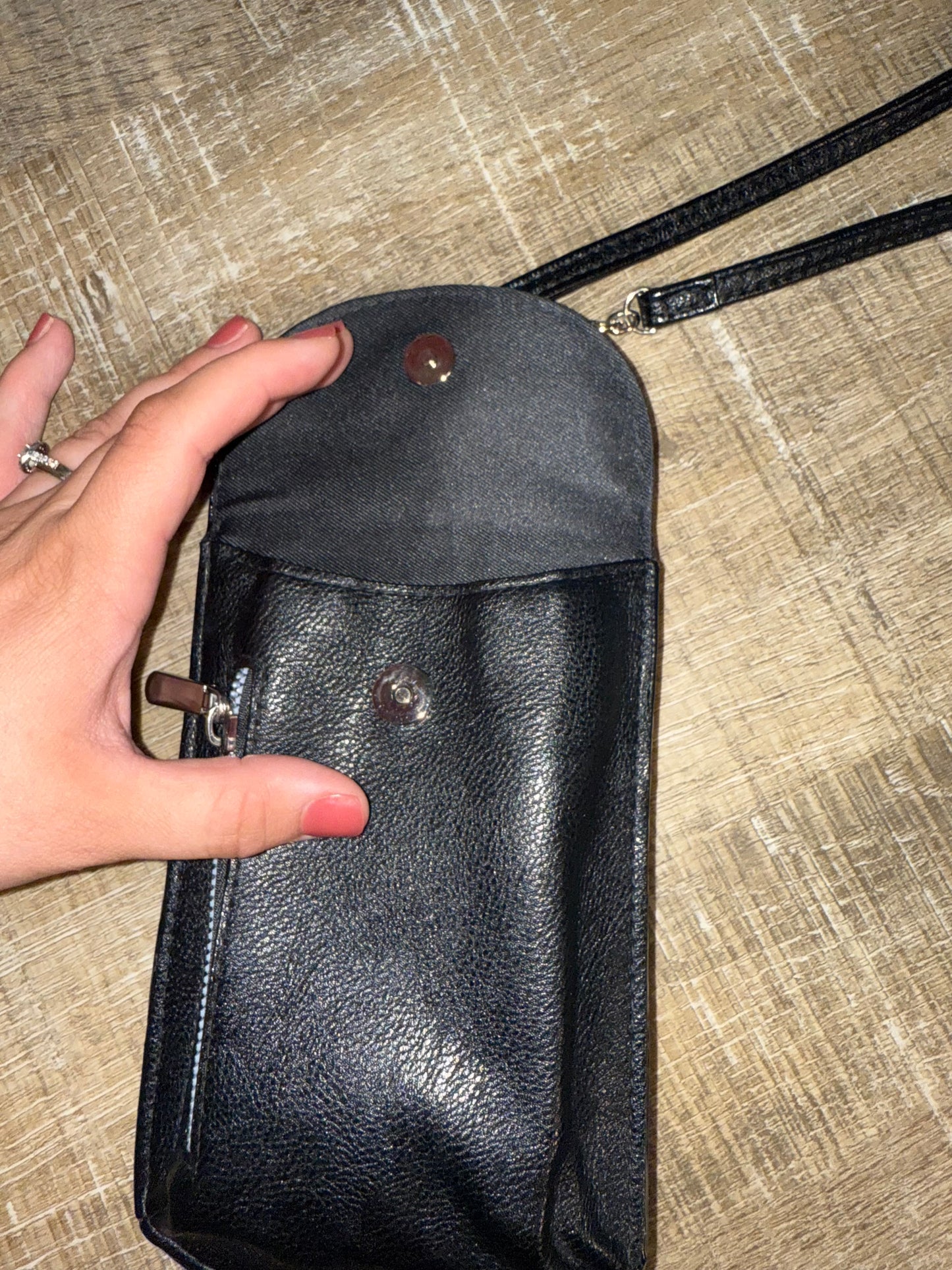 Black Leather Crossbody Bag with Chain Strap