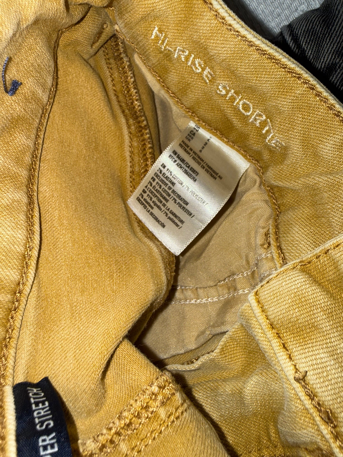 American Eagle (2) Mustard Yellow Hi Rise Shortie with Super Super Stretch