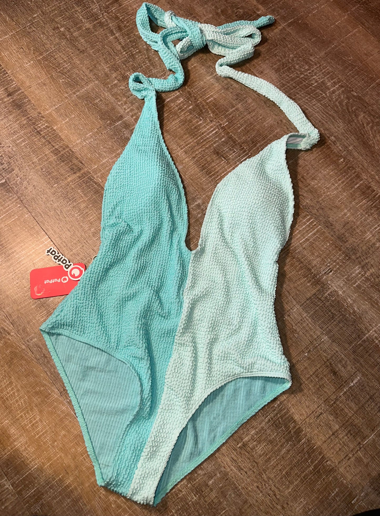 NWT PatPat (Large) Brand New Low Neck Two Toned Blue Textured One Piece Swimsuit