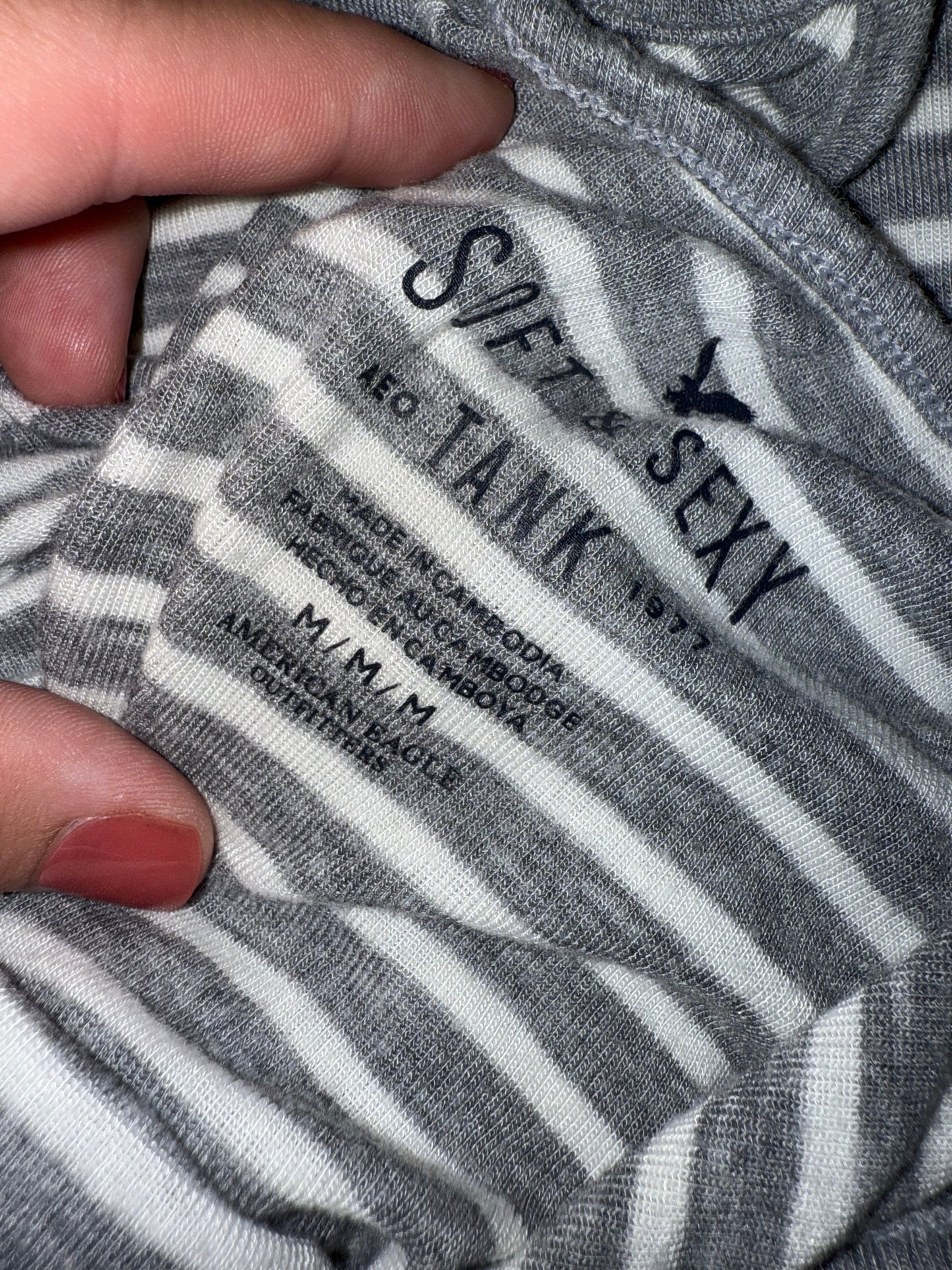 American Eagle (Medium) Grey/White Striped Soft & Sexy Tank Top