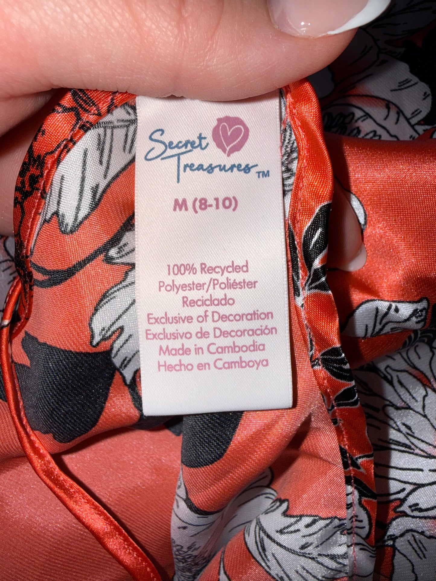 Secret Treasures (Medium) Coral Floral Chemise Slip Dress with Lace Trim