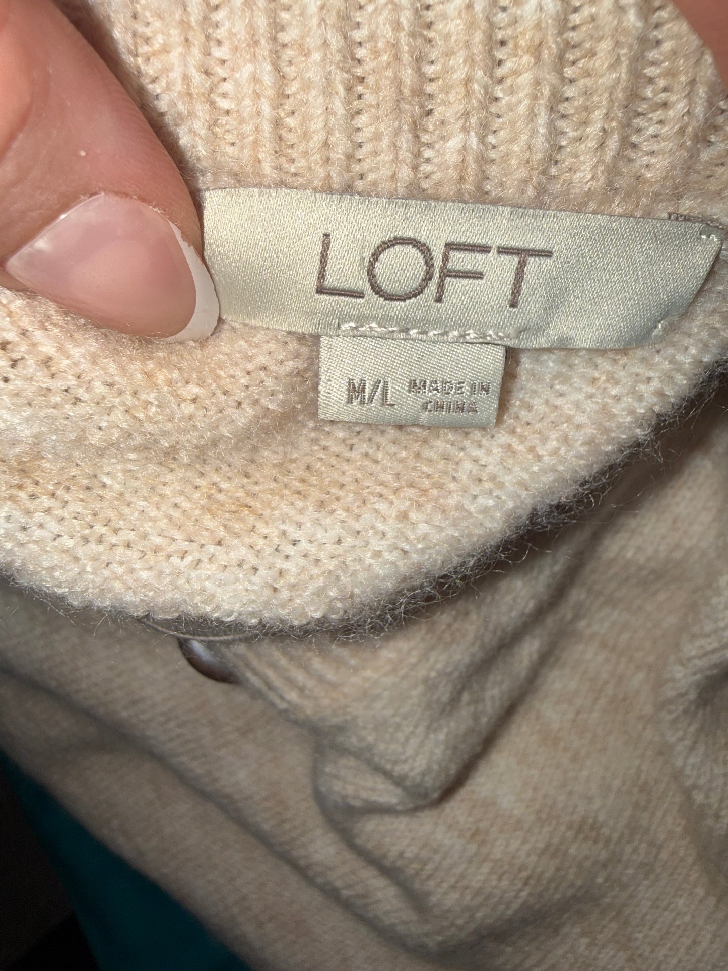 LOFT (Medium/Large) Tan Knit V-Neck Loose Fit Short Sleeve Sweater