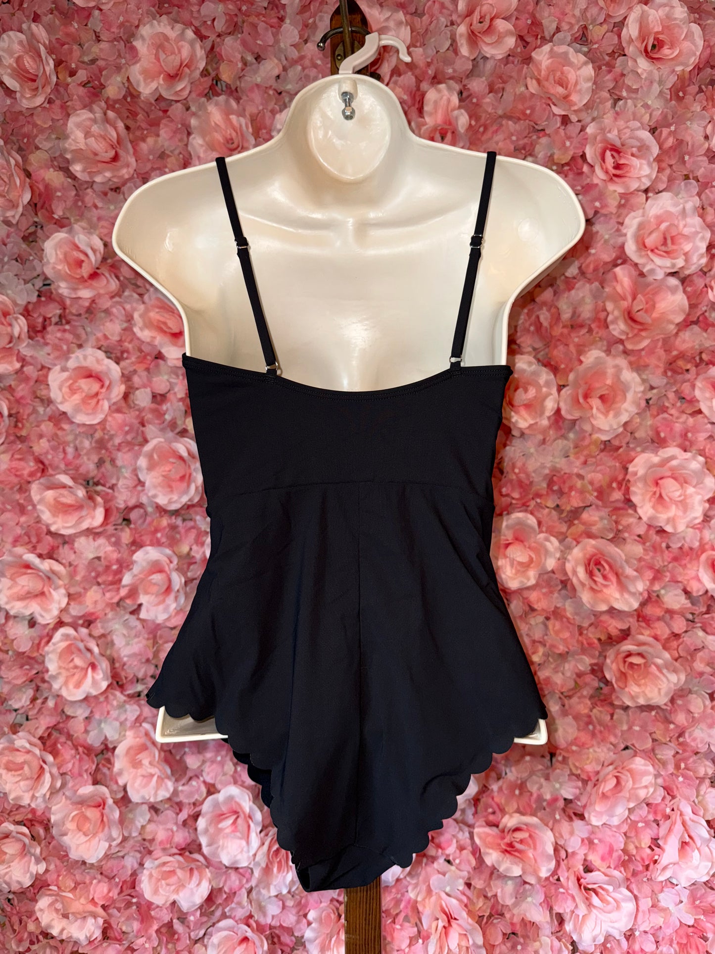 H&M (8) Black One Piece Swimsuit Swimwear with Ruffle Trim