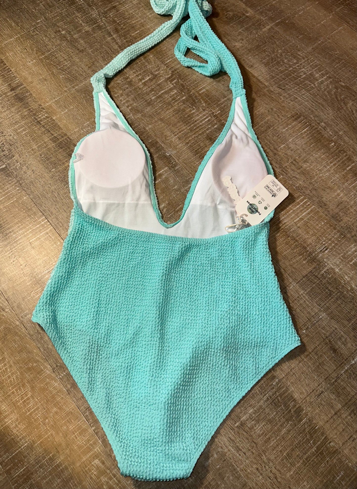 NWT PatPat (Large) Brand New Low Neck Two Toned Blue Textured One Piece Swimsuit