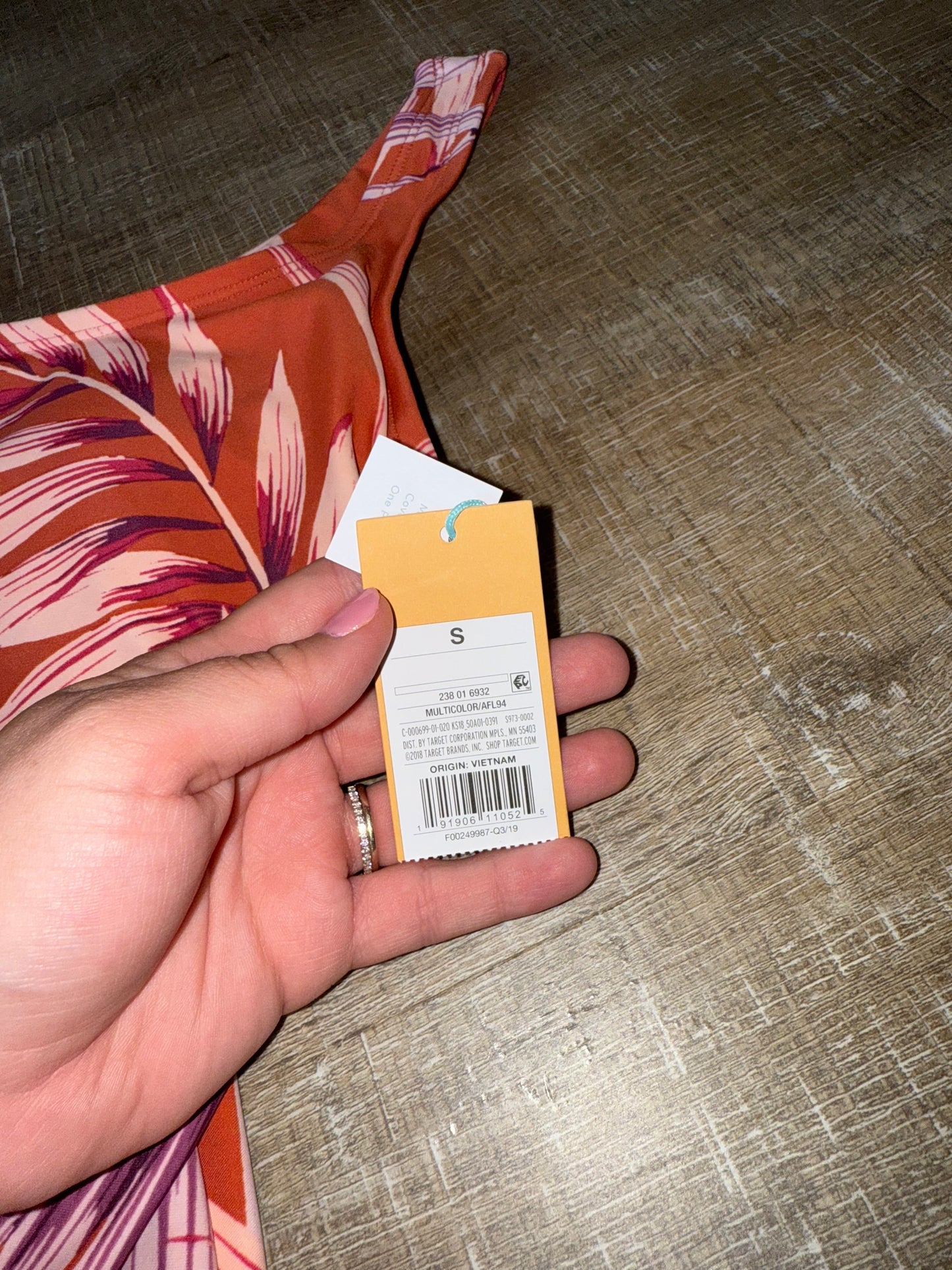 NWT Kona Sol (Small) Brand New Orange Leaf Pattern One Piece Swimsuit