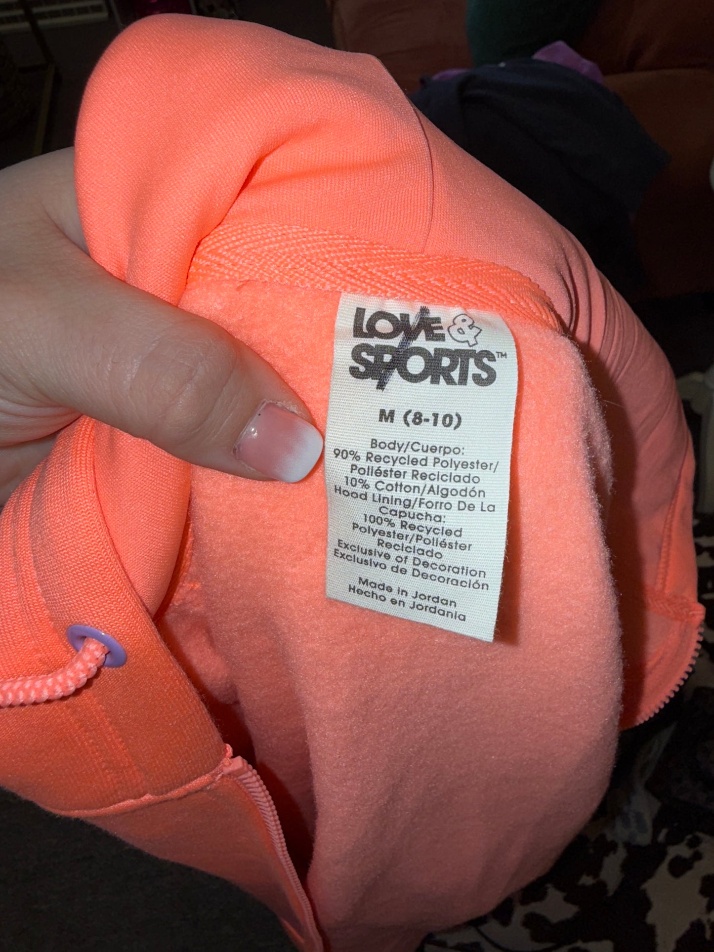 Love & Sports (Medium) Orange Sporty Full Zip Up Hooded Jacket