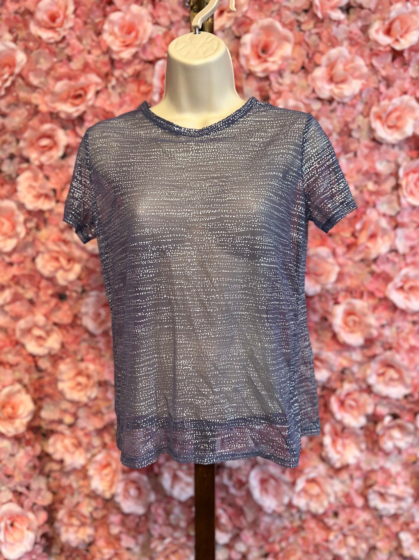 Victoria's Secret (S) Purple Sheer See Thru Short Sleeve Top w Sparkle Pattern