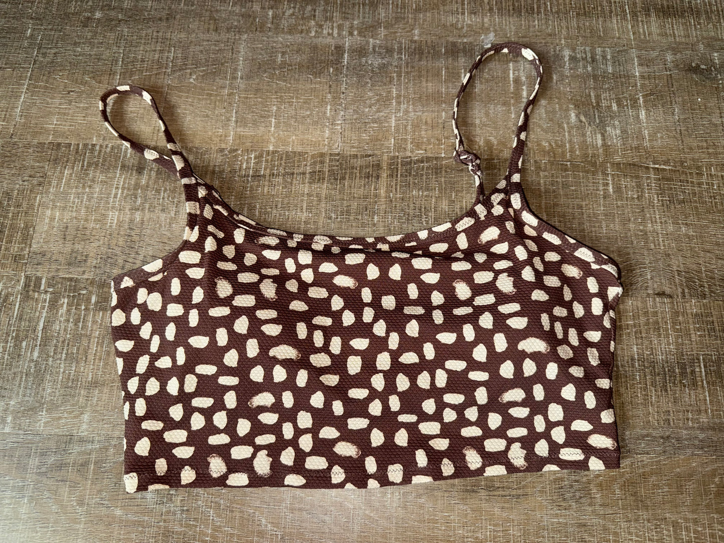 aerie (XL) Brown & White Animal Print Scoop Neck Bikini Swim Top