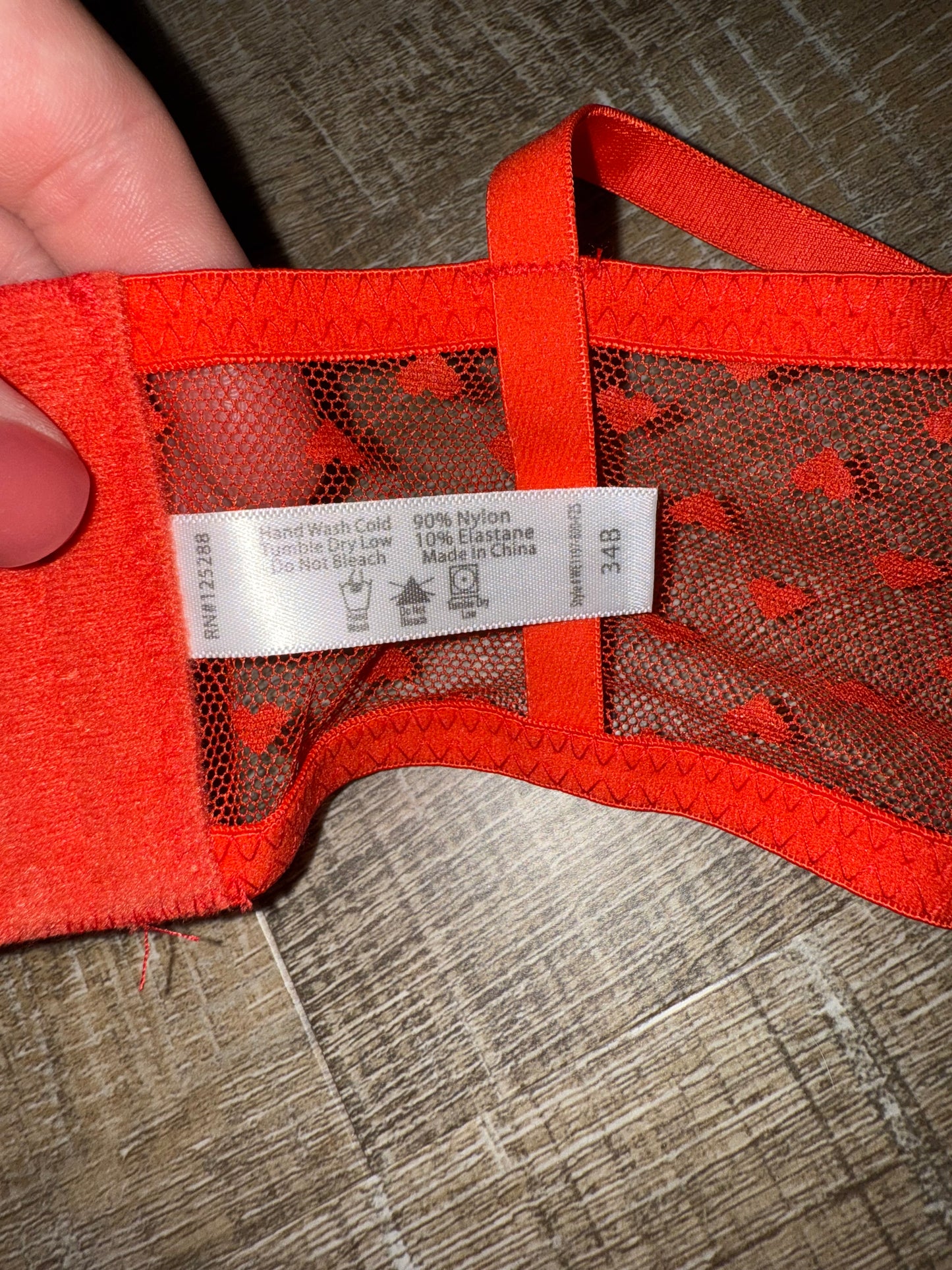 (34B) Red Sheer Heart Pattern Bra