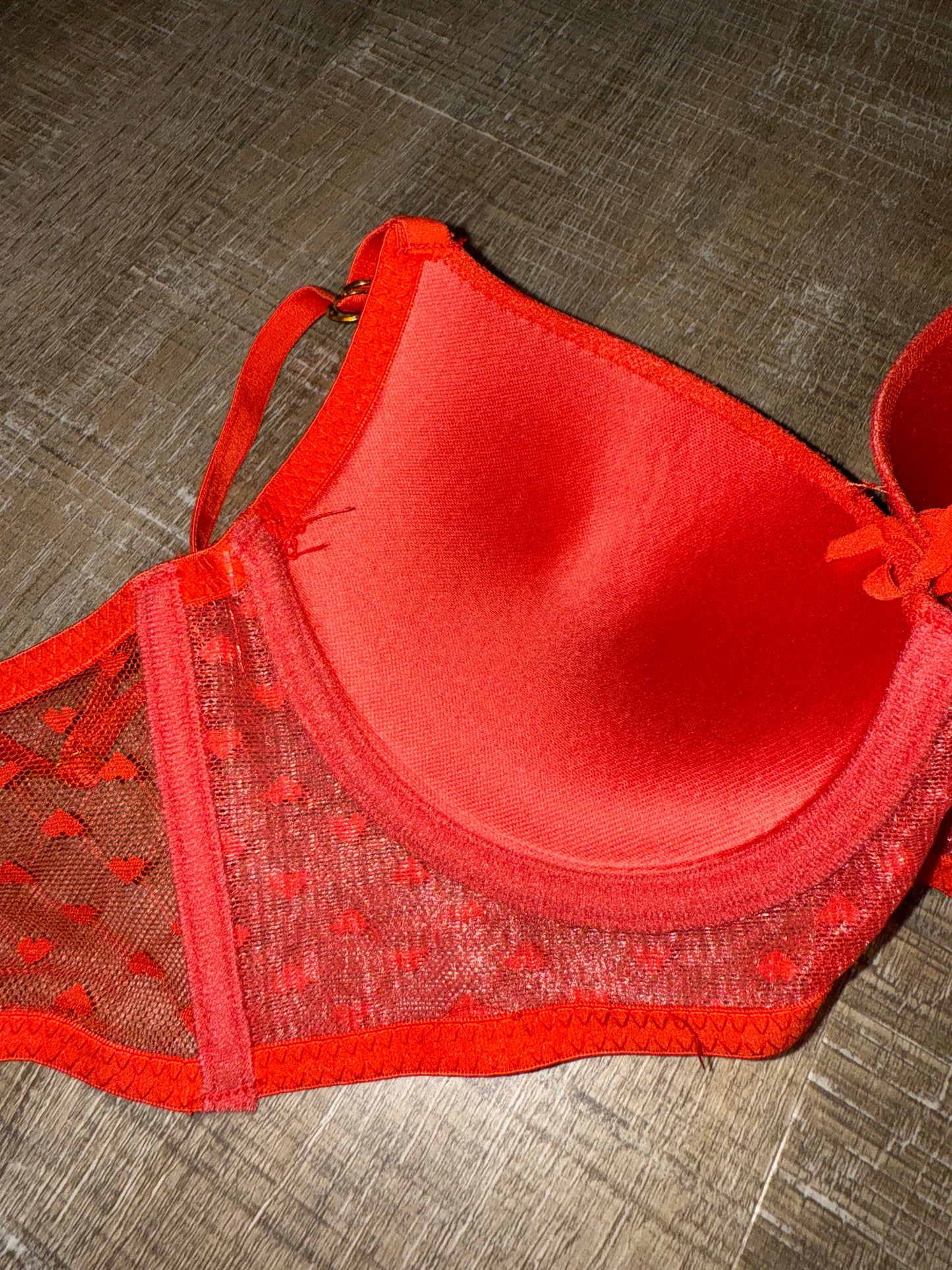 (34B) Red Sheer Heart Pattern Bra