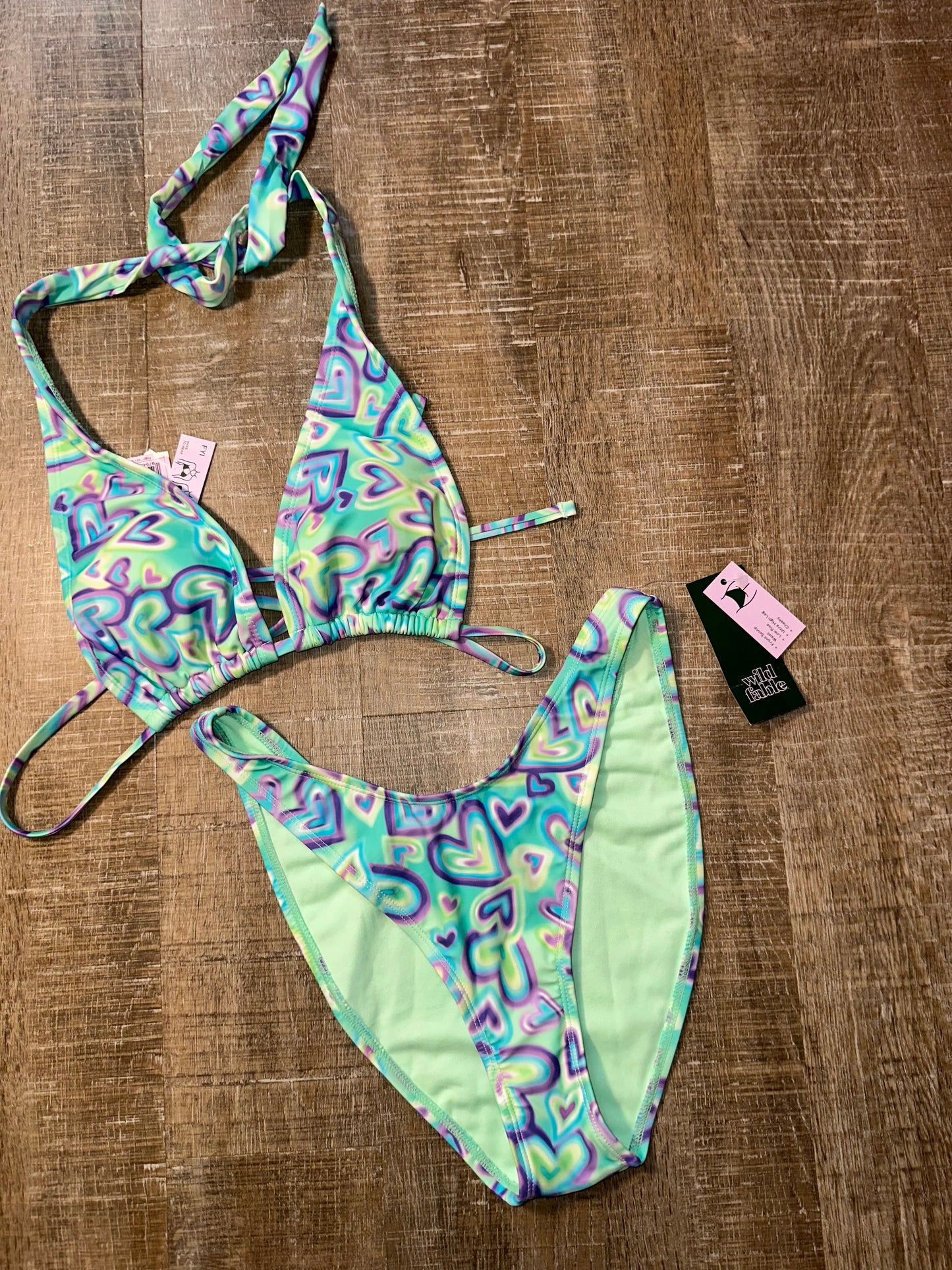 NWT Wild Fable (Small) Brand New 2 Piece Neon Heart Pattern Bikini Set