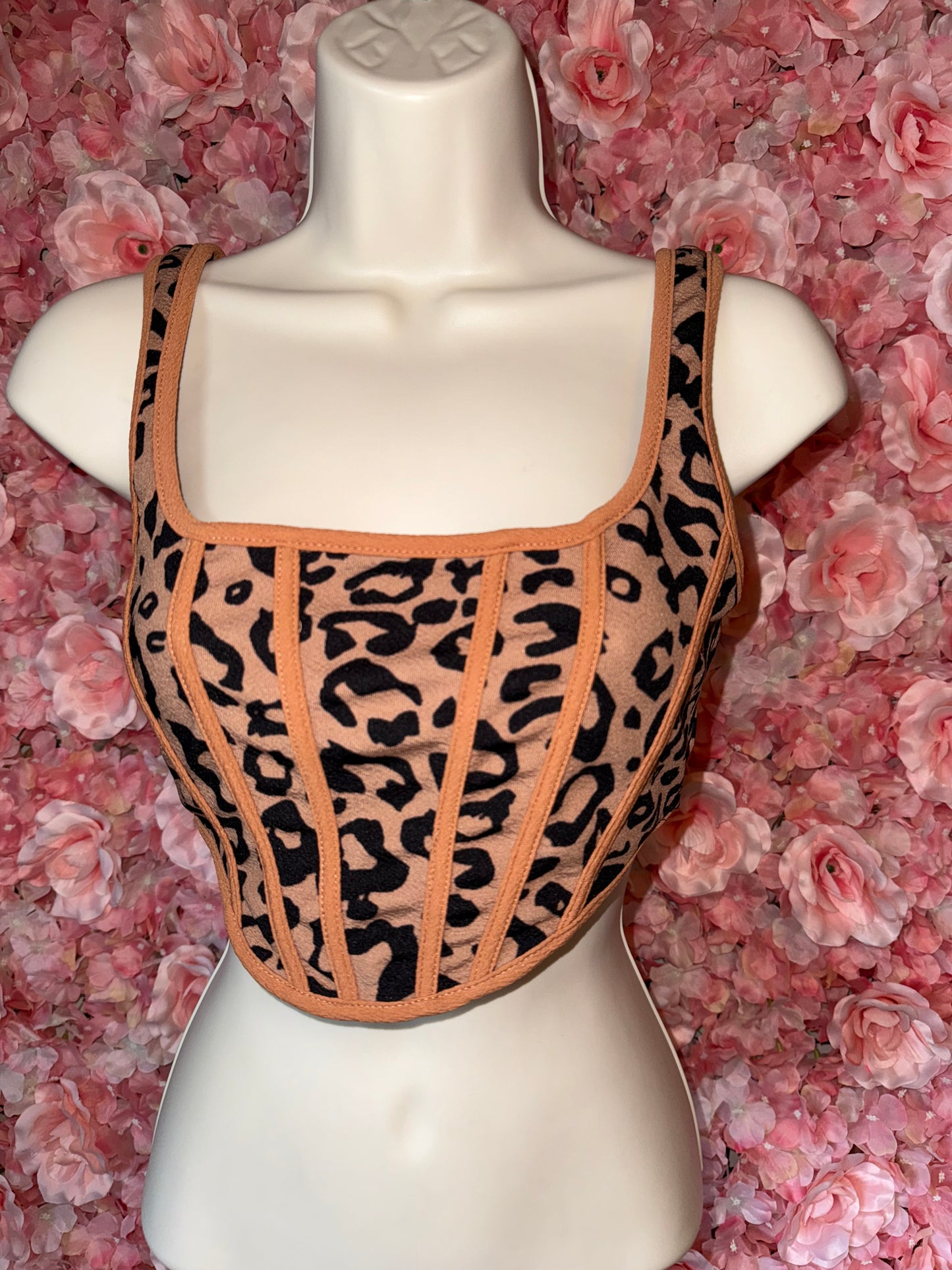 SHEIN (XS) Neutral Cheetah Print Corset Crop Top with Zipped Back