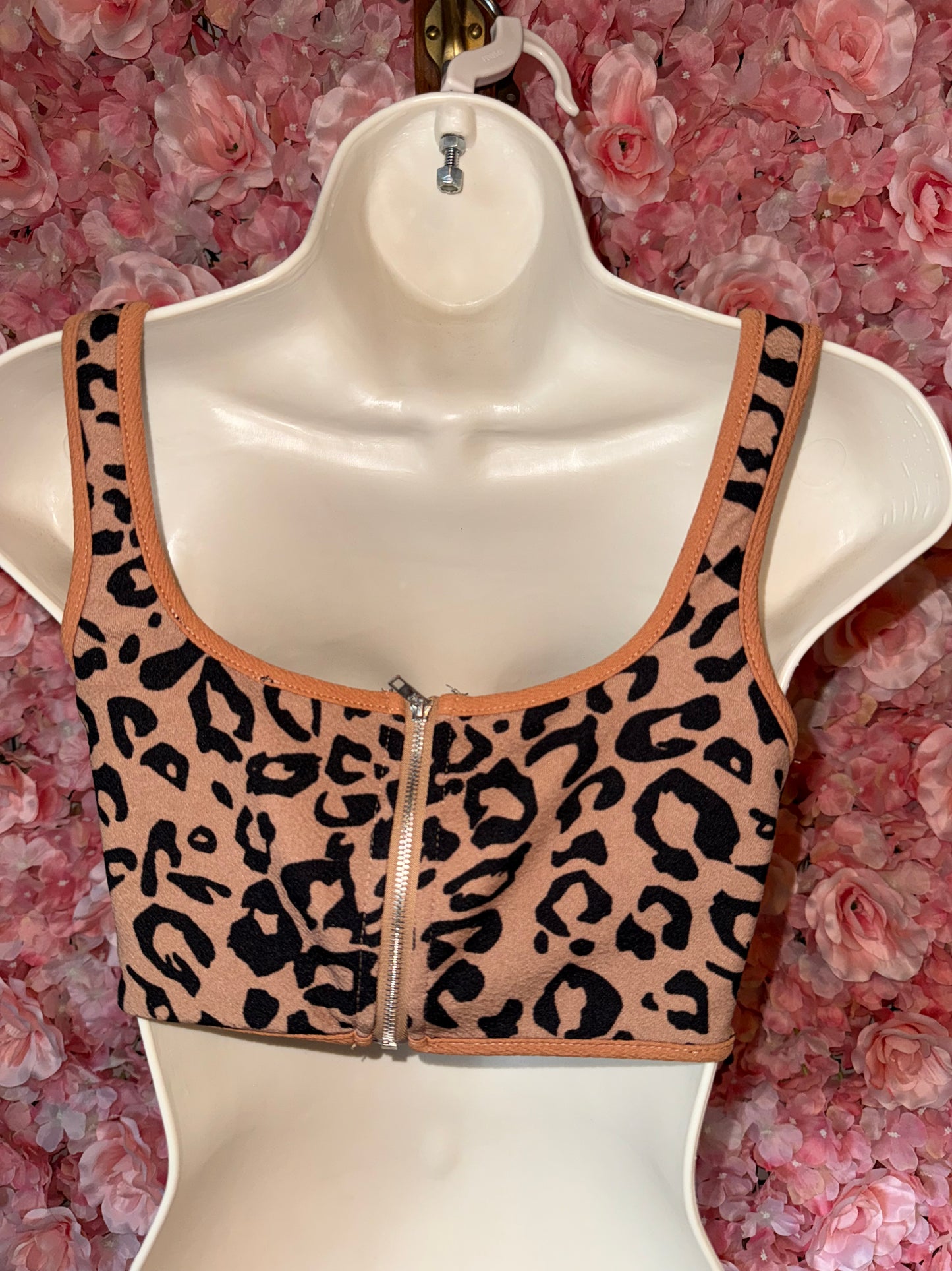 SHEIN (XS) Neutral Cheetah Print Corset Crop Top with Zipped Back