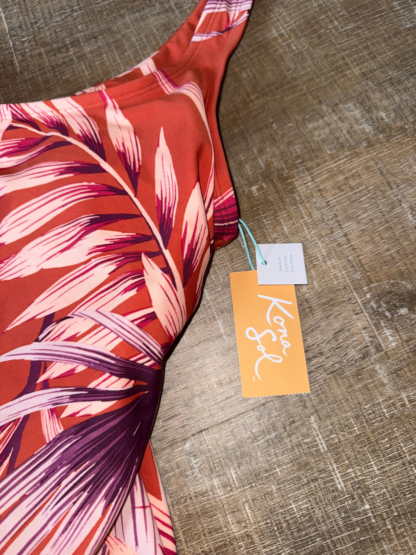 NWT Kona Sol (Small) Brand New Orange Leaf Pattern One Piece Swimsuit