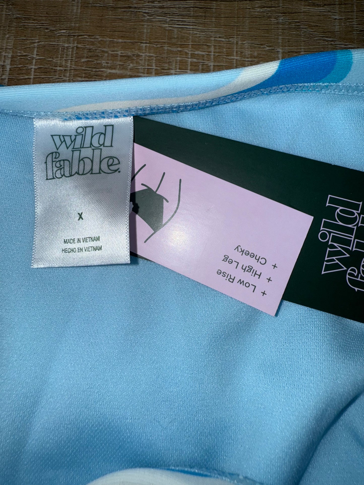 NWT Wild Fable (XL) Brand New Blue//White Swirl Low Rise Cheeky High Leg Swim