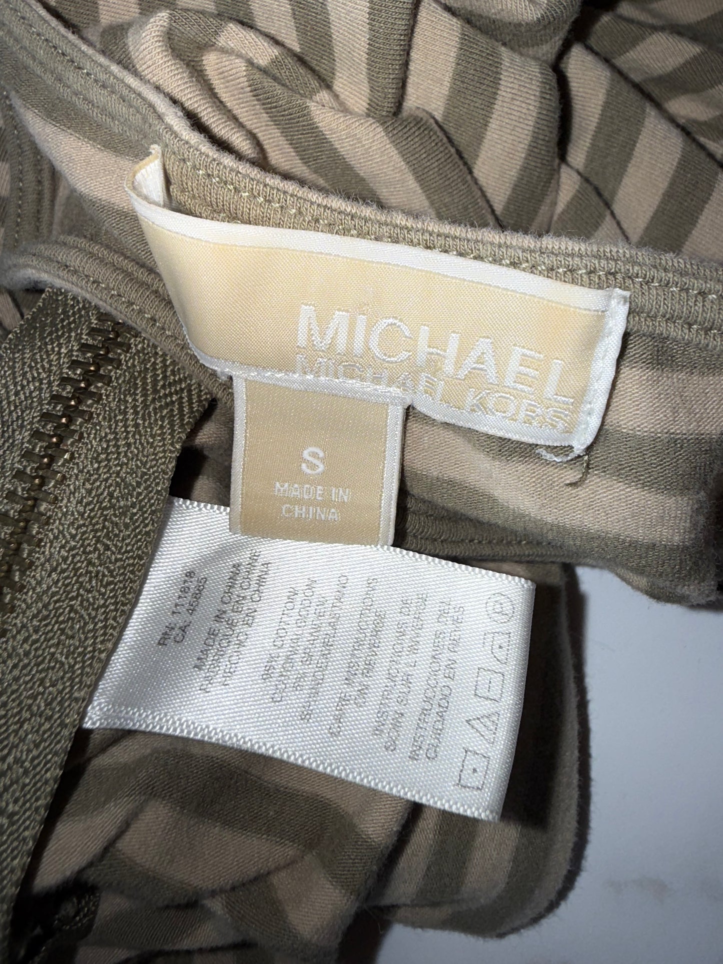 Michael Kors (Small) Brown/Tan Striped Short Sleeve Top with 1 Zipped Side