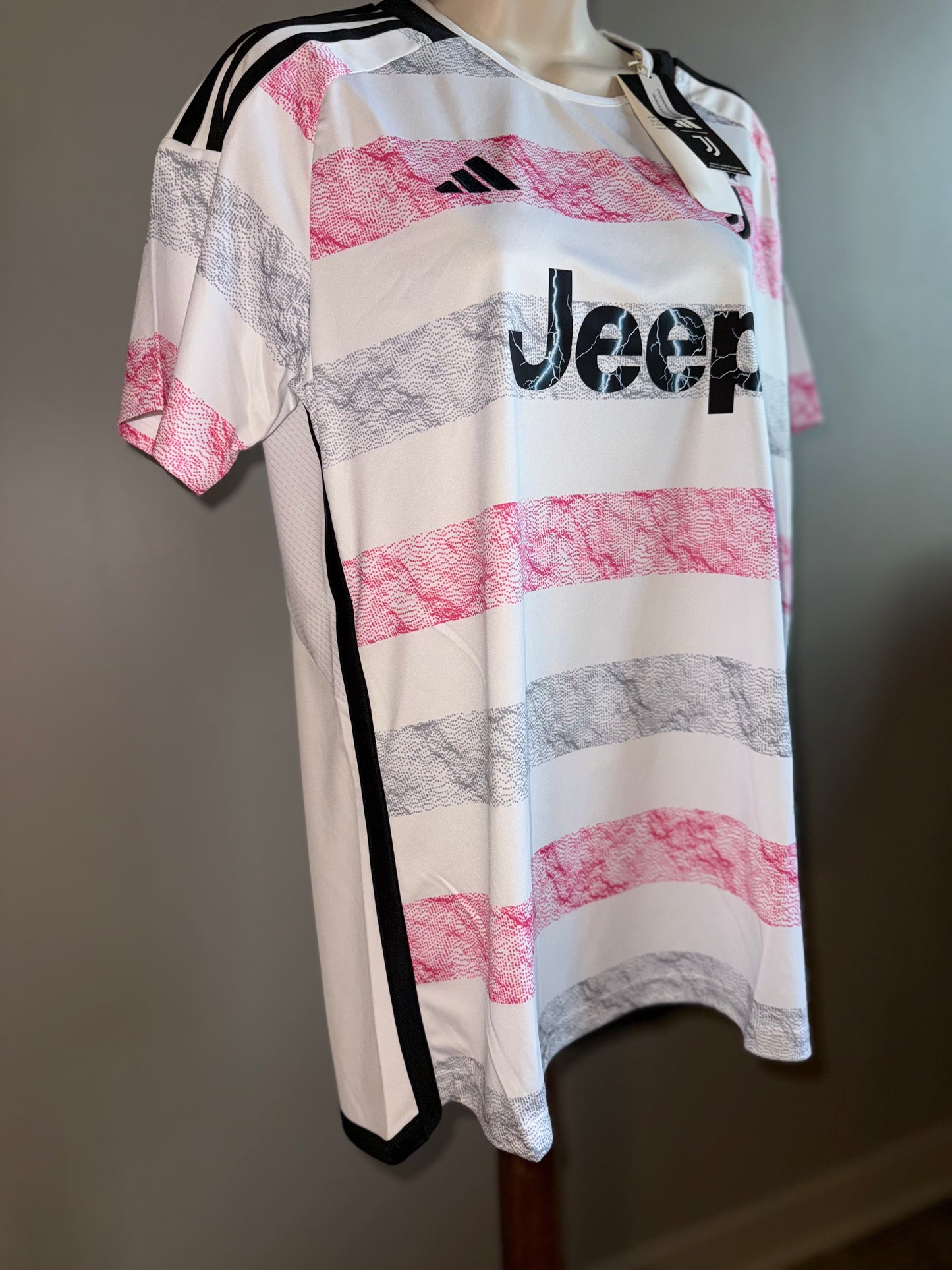NWT Adidas (Large) Brand New Regular Fit White/Red/Grey Striped Jeep Jersey