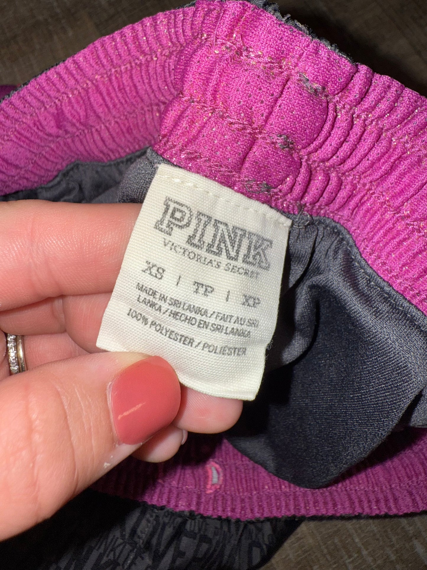 PINK VS (XS) Grey/Pink Logo Pattern Sporty Shorts w Built in Undies