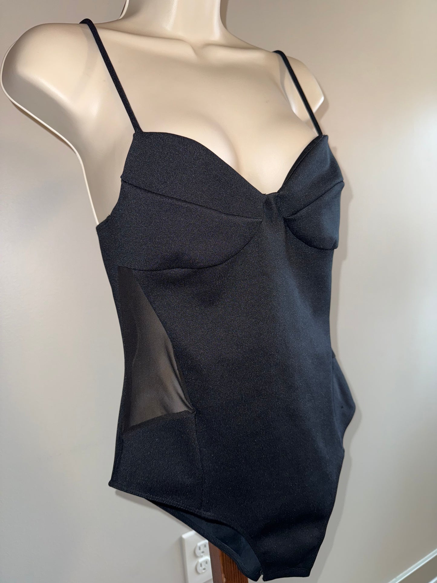 Topshop (8) Black One Piece Tank Bodysuit with Sheer Sides