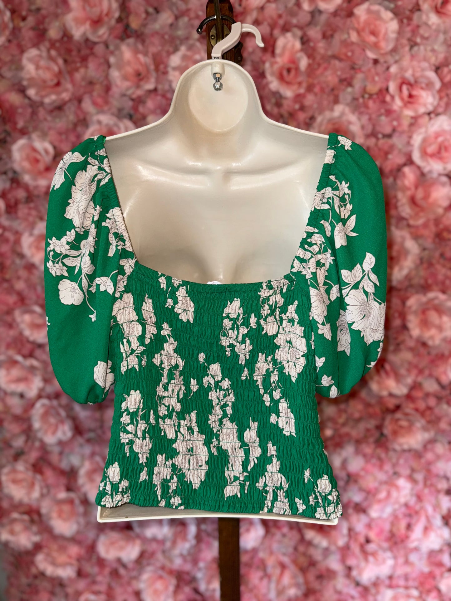 Sienna Sky (Large) Green Floral Cropped Blouse with Latch Front