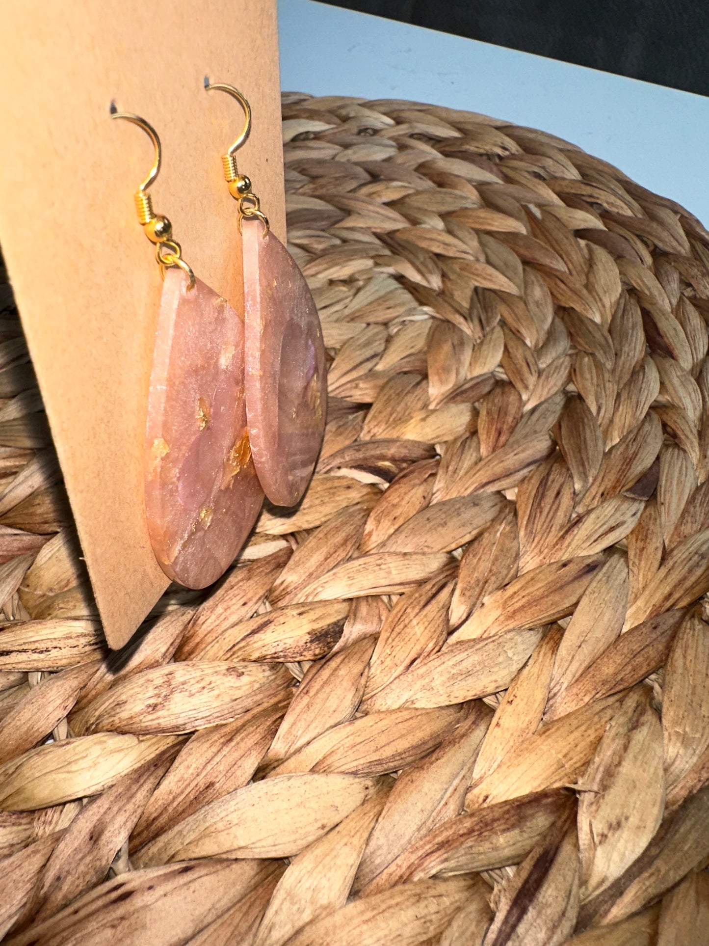 Brand New Handmade Blush Acrylic Earrings with Flower and Gold Specs