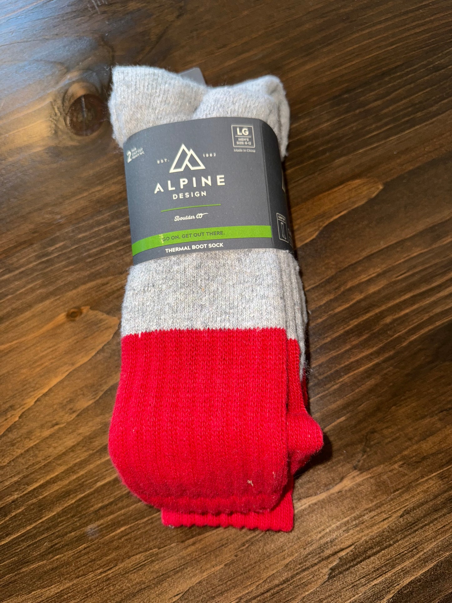 NWT Alpine (Large) Brand New Red//Grey 2 Pack Thermal Boot Socks