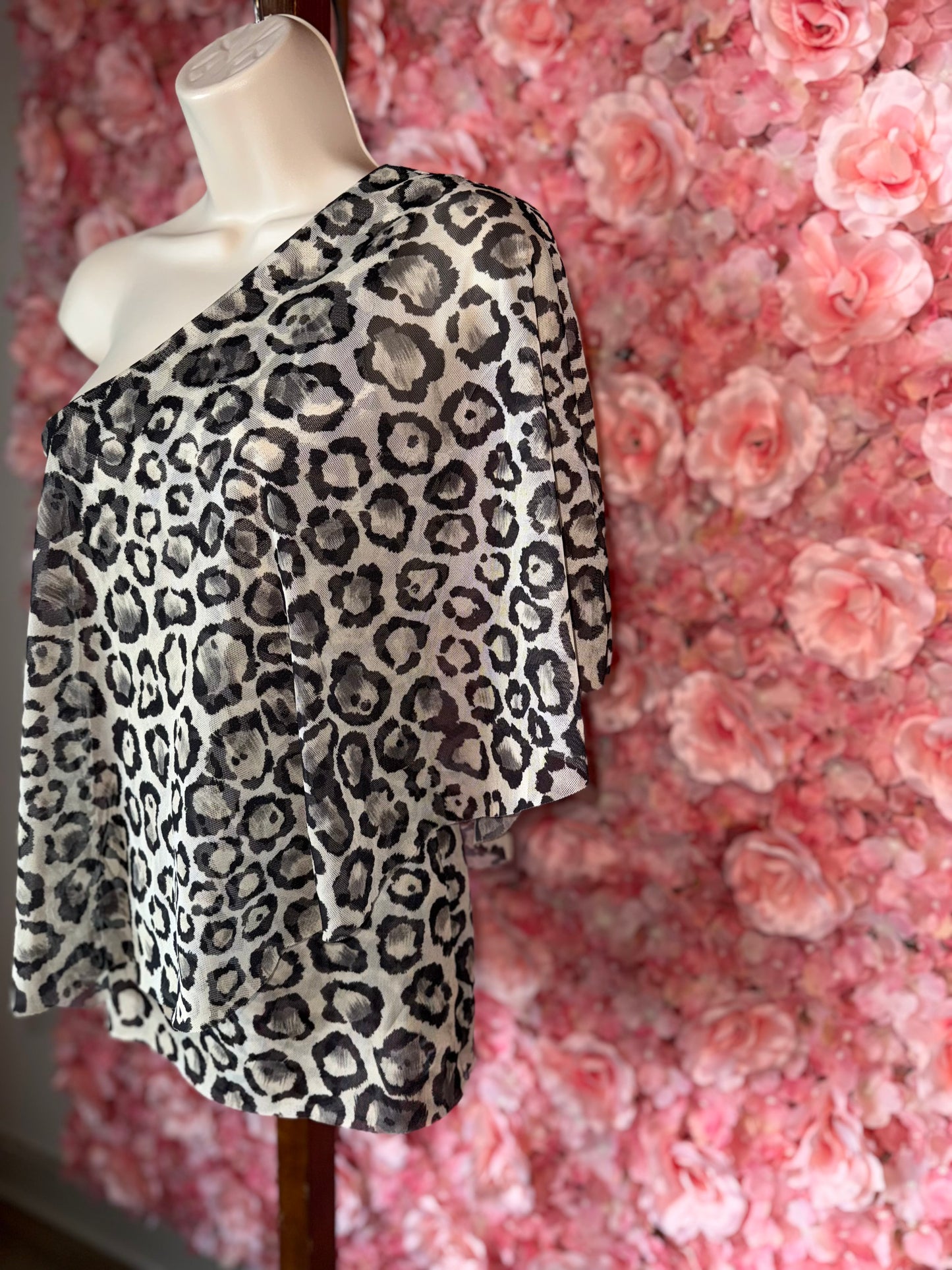 White House Black Market (XXS) Cheetah Print Sheer One Shoulder Blouse
