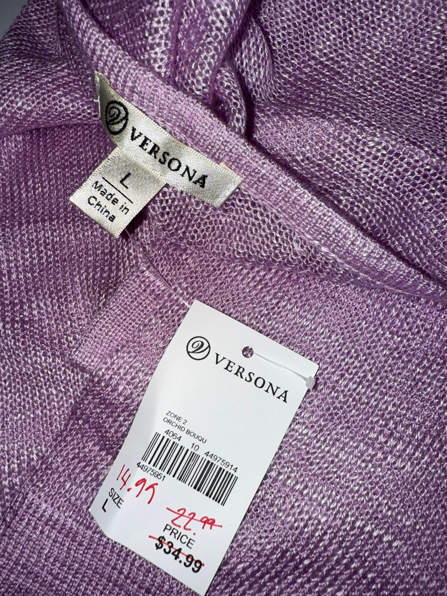 NWT Versona (Large) Brand New Purple Wide Arm Long Sleeve Knit See Through