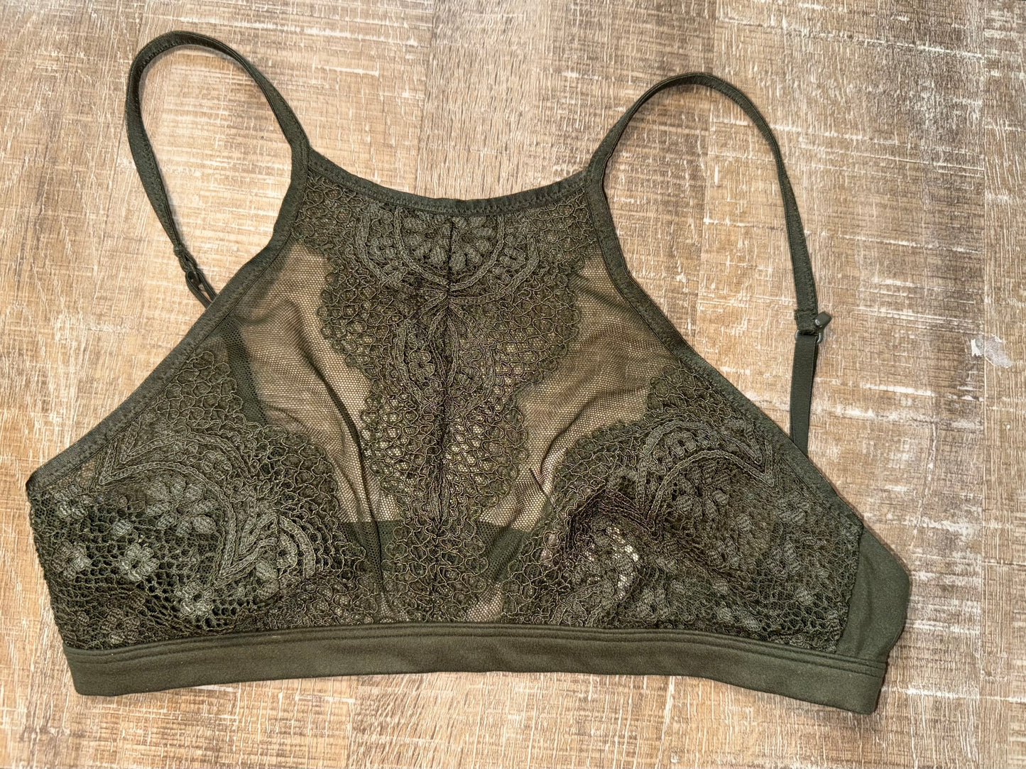 Victoria's Secret (Small) Green Body By Victoria Green Lace & Sheer Bralette
