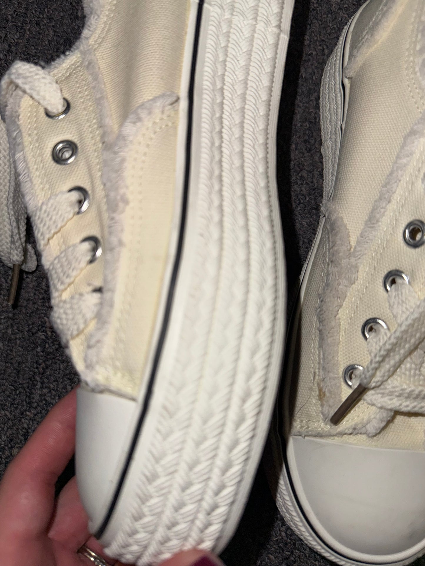 (39) Neutral Laced Sneakers with Frayed Trim