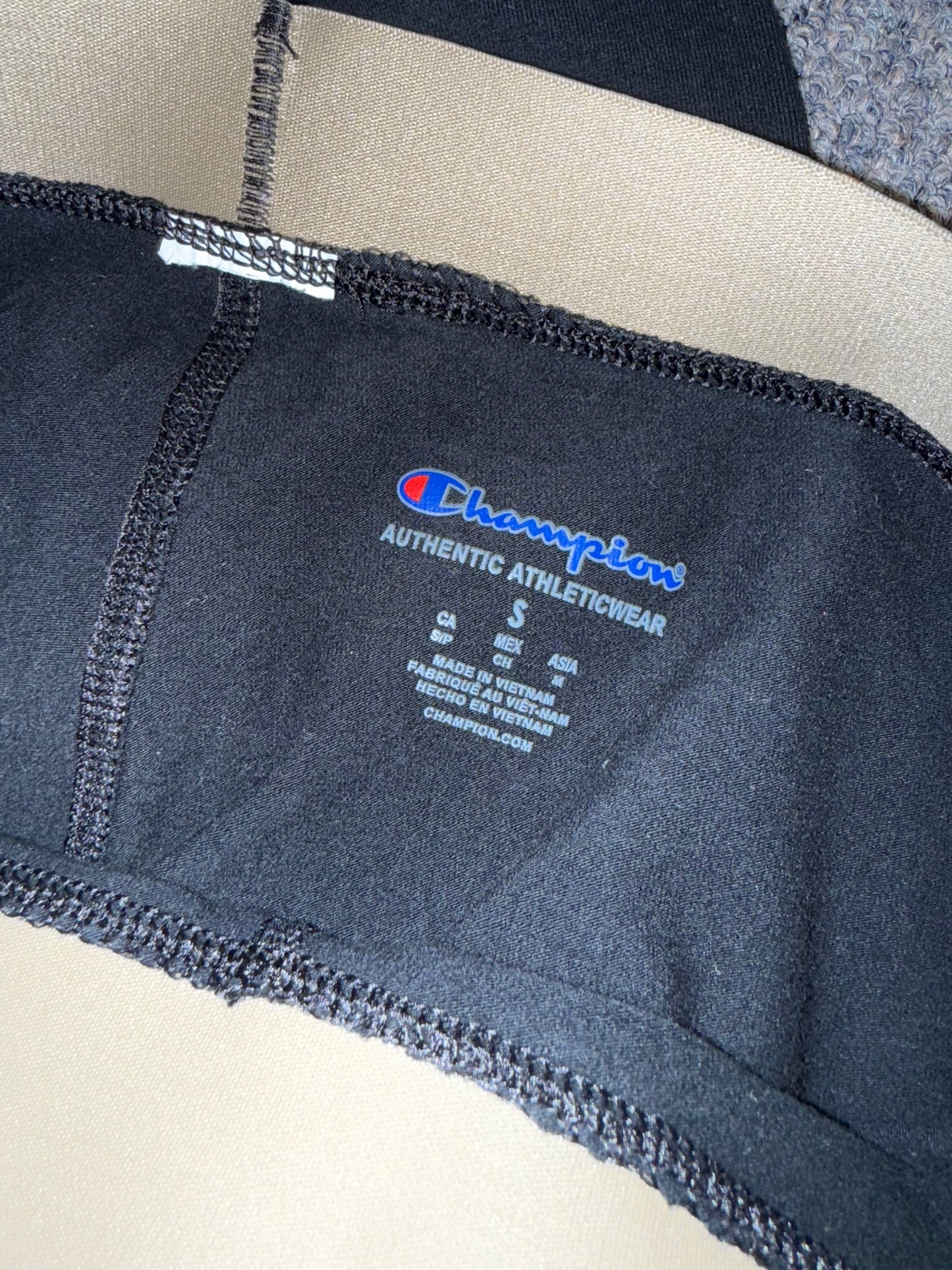 Champion (Small) Black Leggings with Cheetah Print Logo and Waistband
