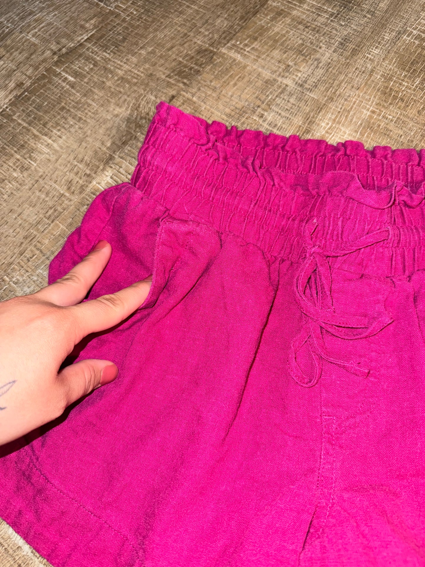 a new day (XS) Pink Drawstring Linen Shorts